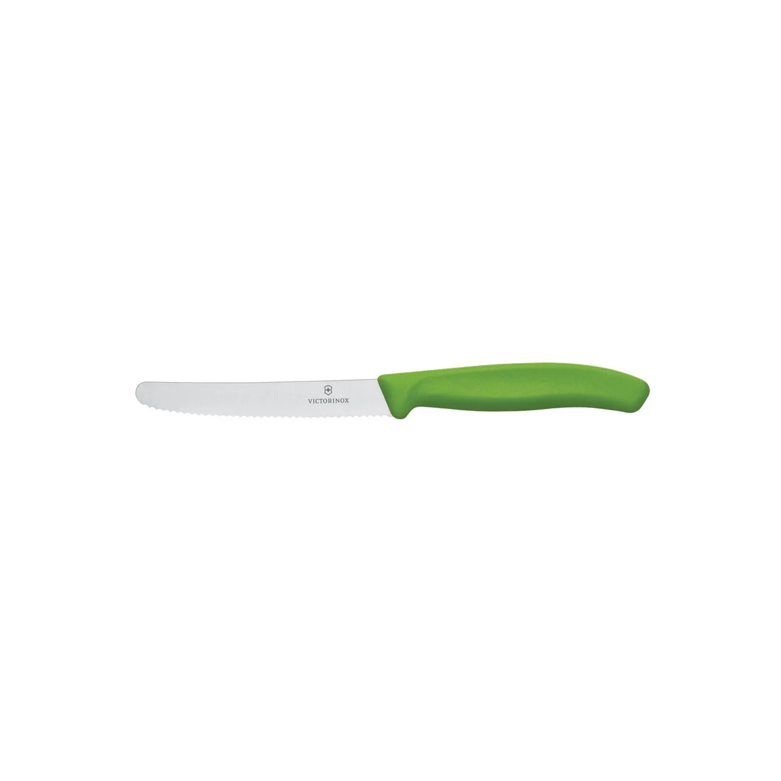 Victorinox 6.7836.L114 - Steak & Tomato Knife, 11cm Round Tip, Wavy Edge, Green