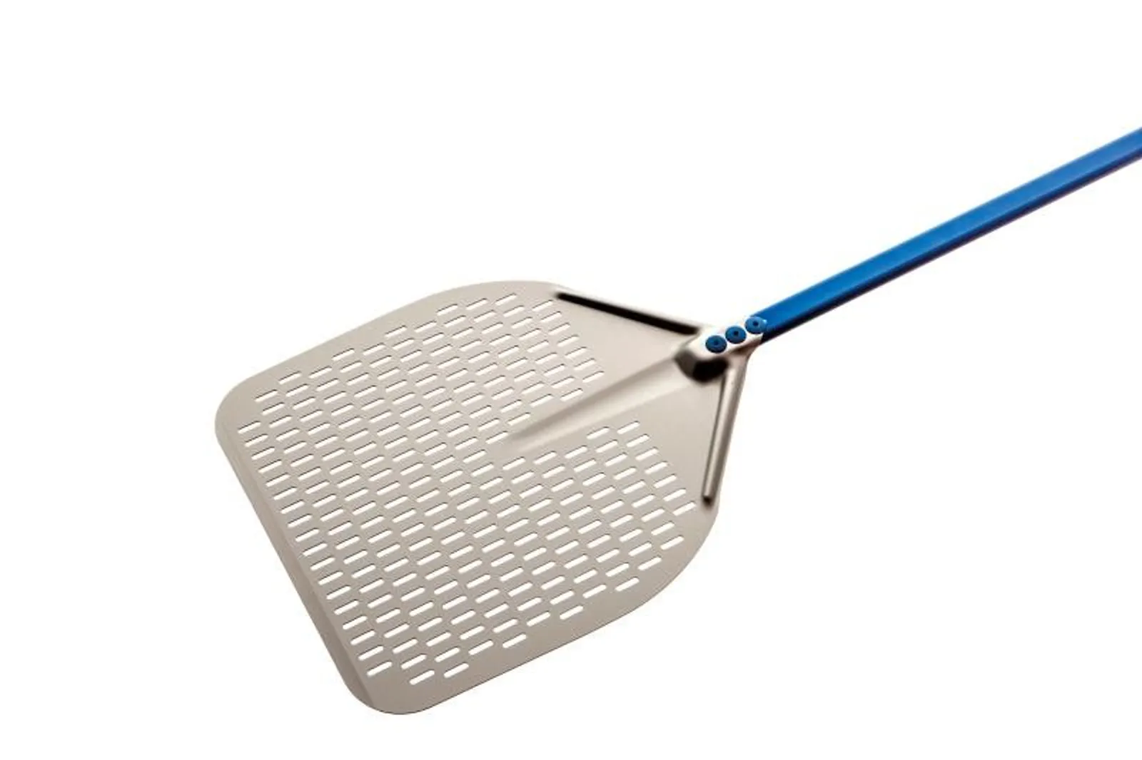 GI Metal A-32RF/120 - Azzurra 33cm Anodized Aluminum Perforated Pizza Peel with 120cm Handle