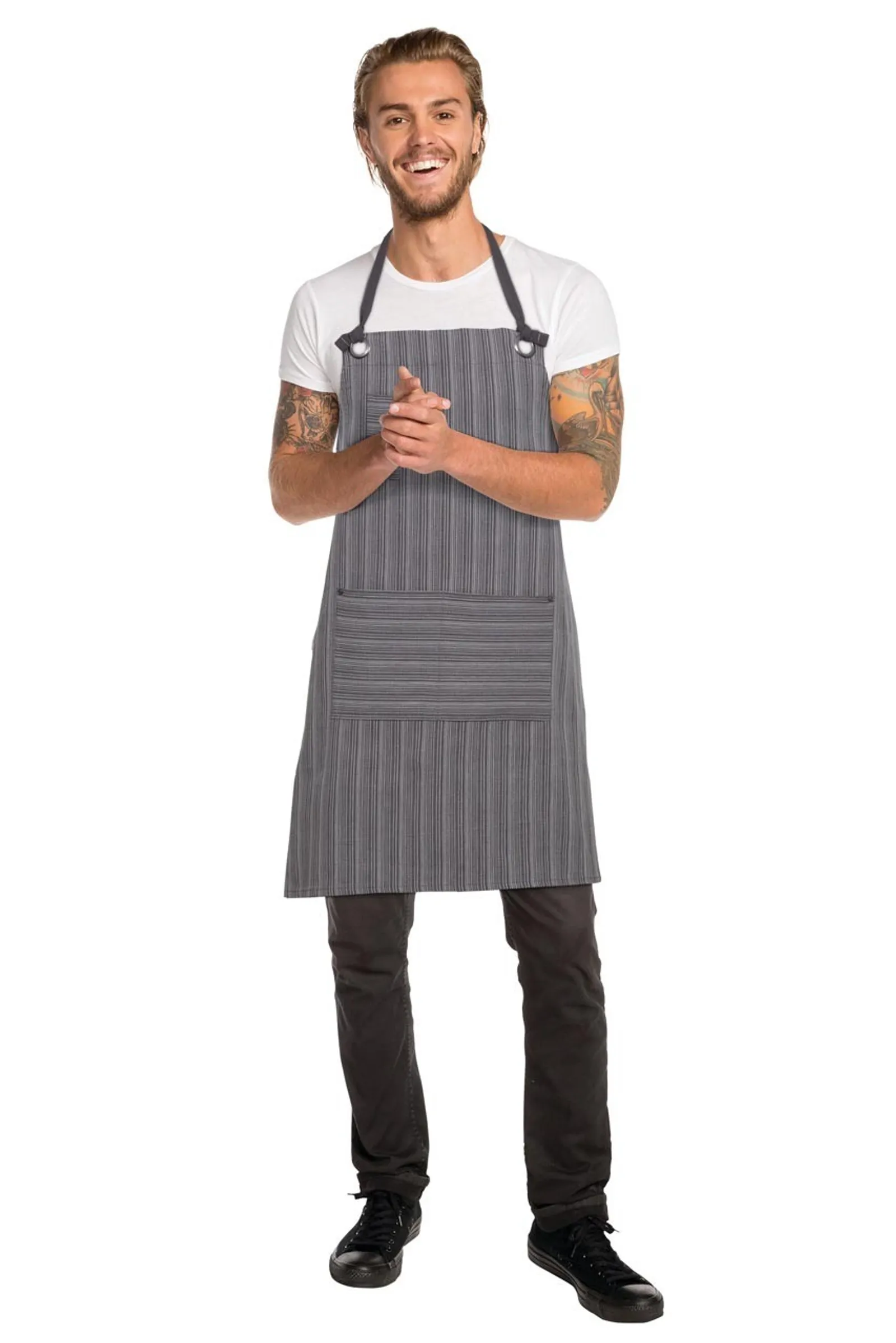 Chef Works AB028-DGY Brooklyn Black/Grey Bib Apron