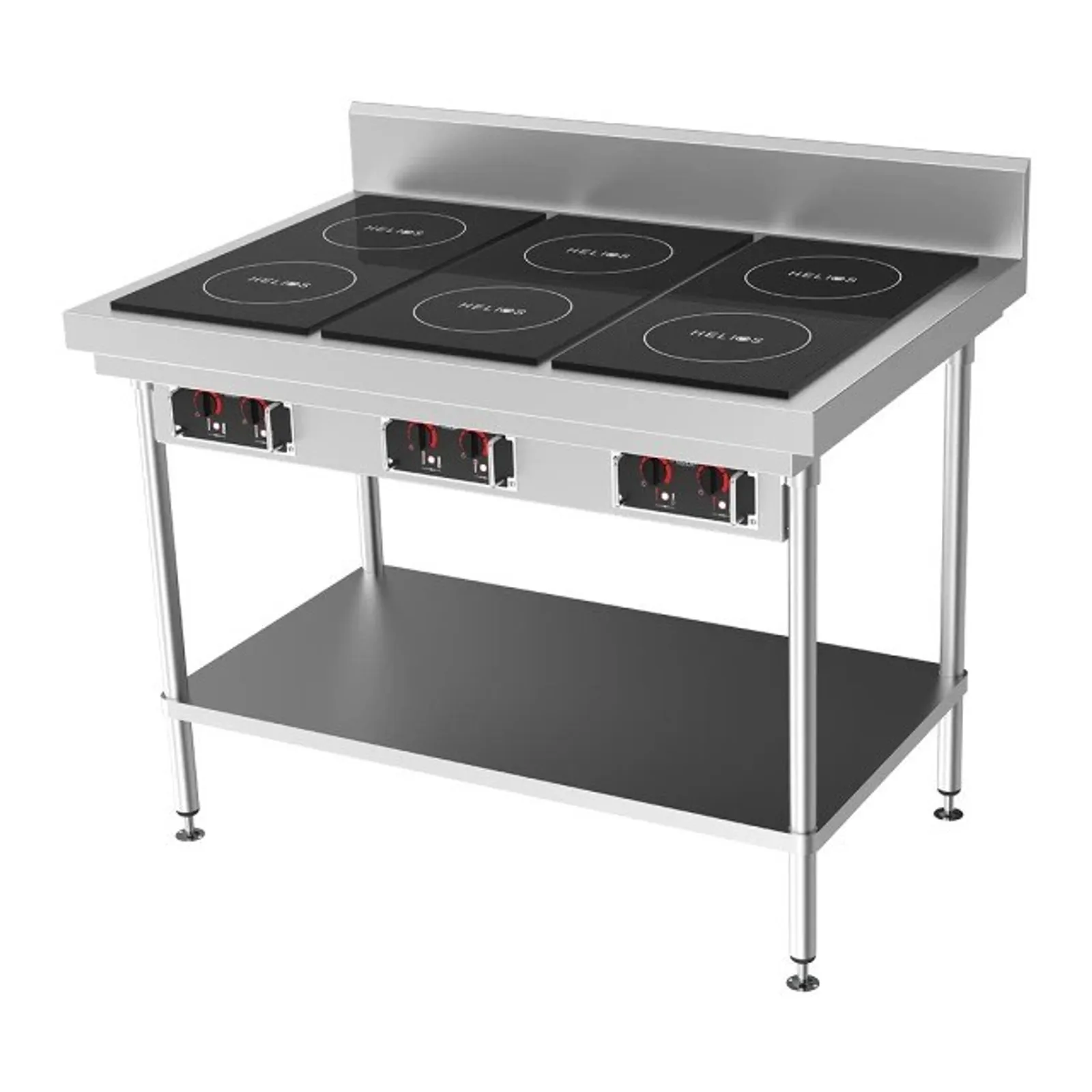 CookTek Helios 1200mm Freestanding Bench with 3 x Drop-in Dual Hob Induction Cooktop 32A