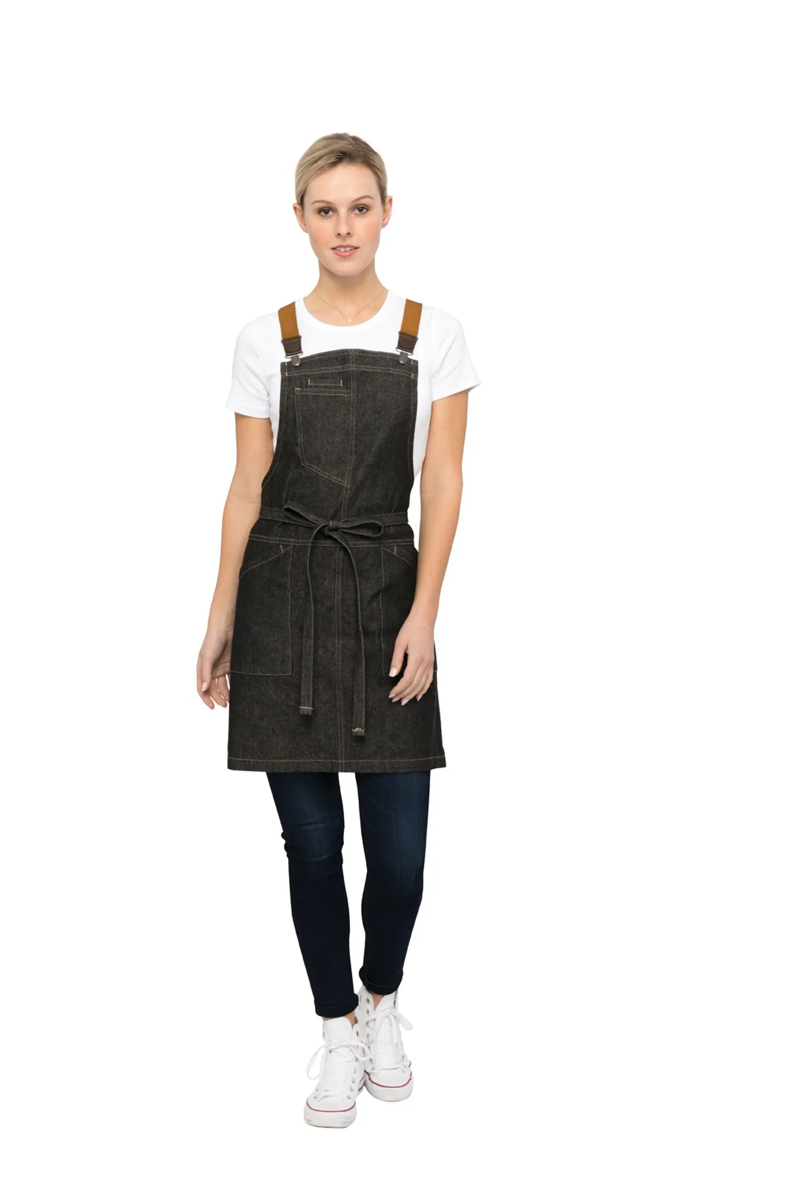 Chef Works ABS01W-BLK Berkeley Black Petite Bib Apron