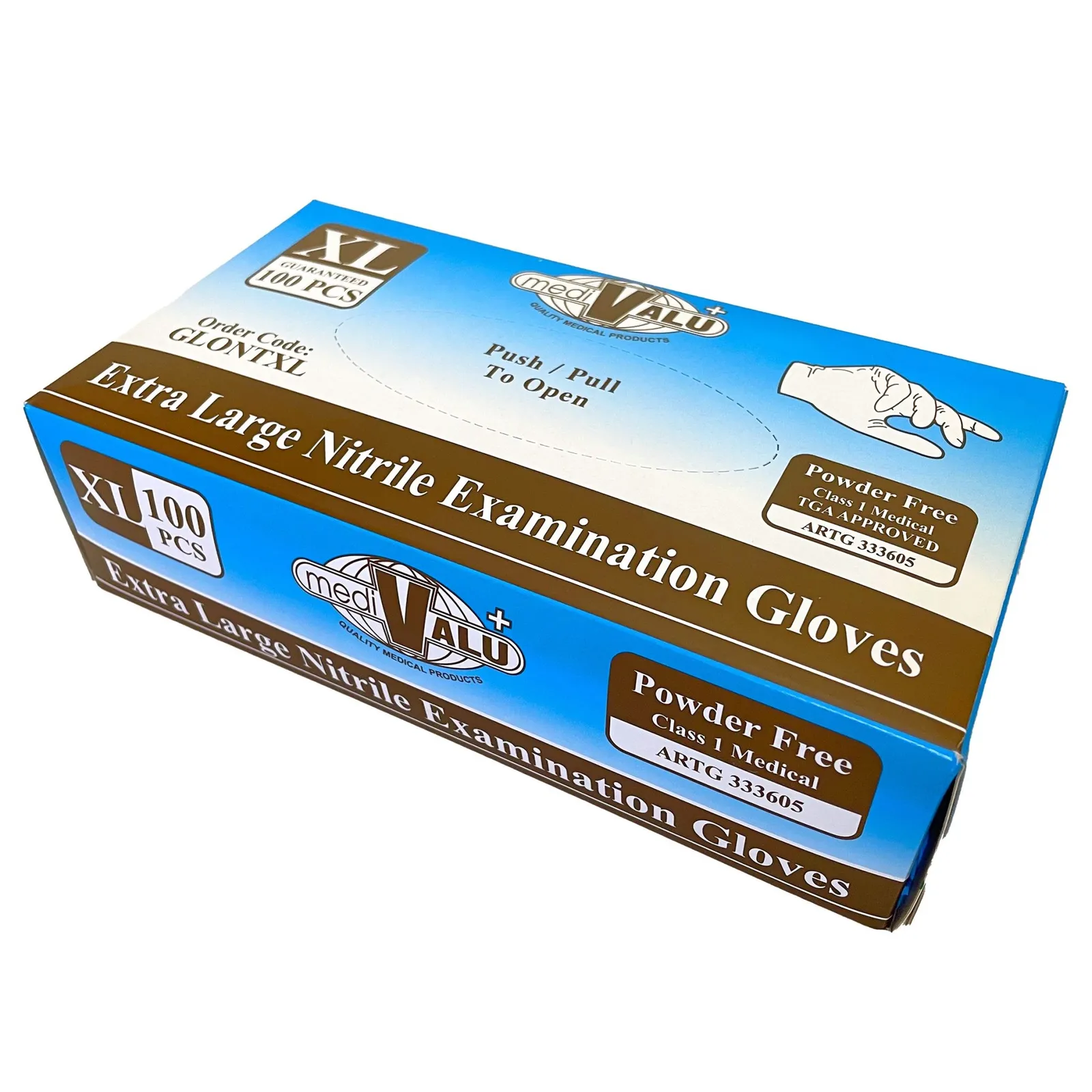 MaxValu GLONTXL - TGA Approved Blue Nitrile Gloves - Extra Large, Box of 100