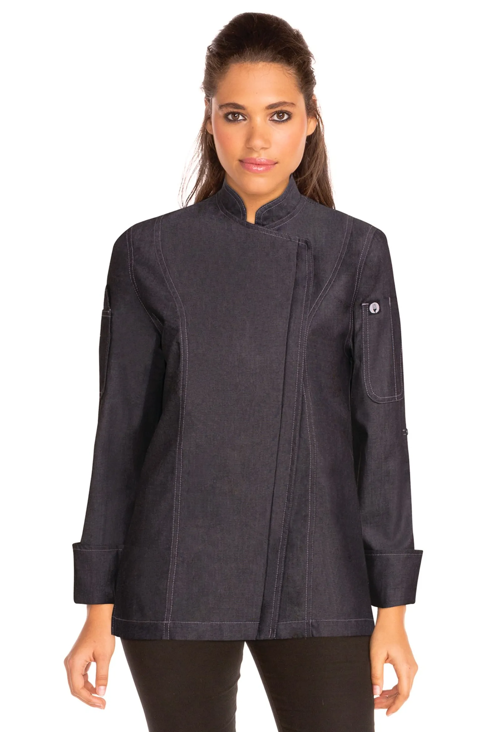 Chef Works EXWDZ002-BLK Gramercy Womens Denim Zipper Chef Jacket