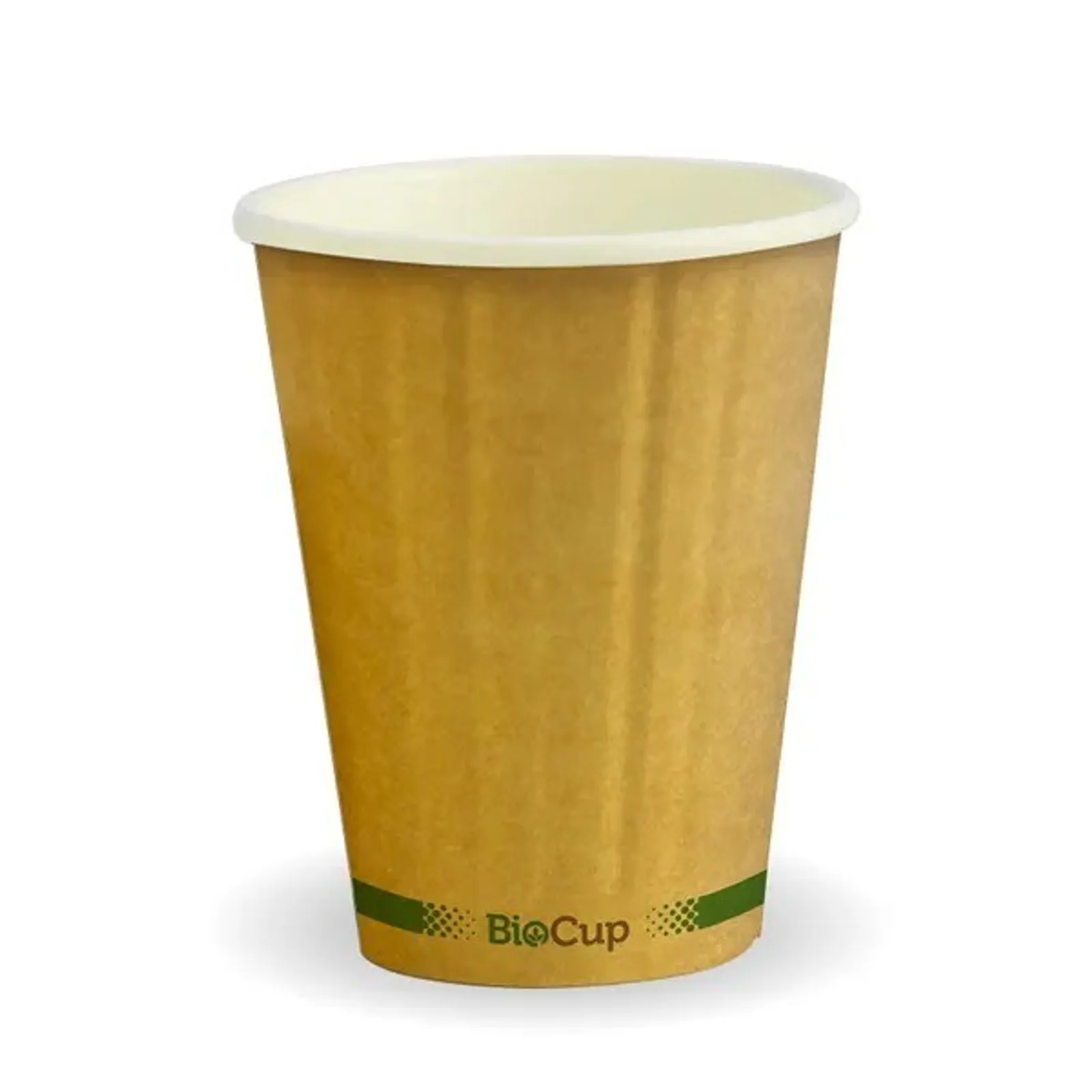 BioPak BCK-8DW-GS-V2 - 255ml / 8oz Kraft Green Stripe Double Wall BioCup