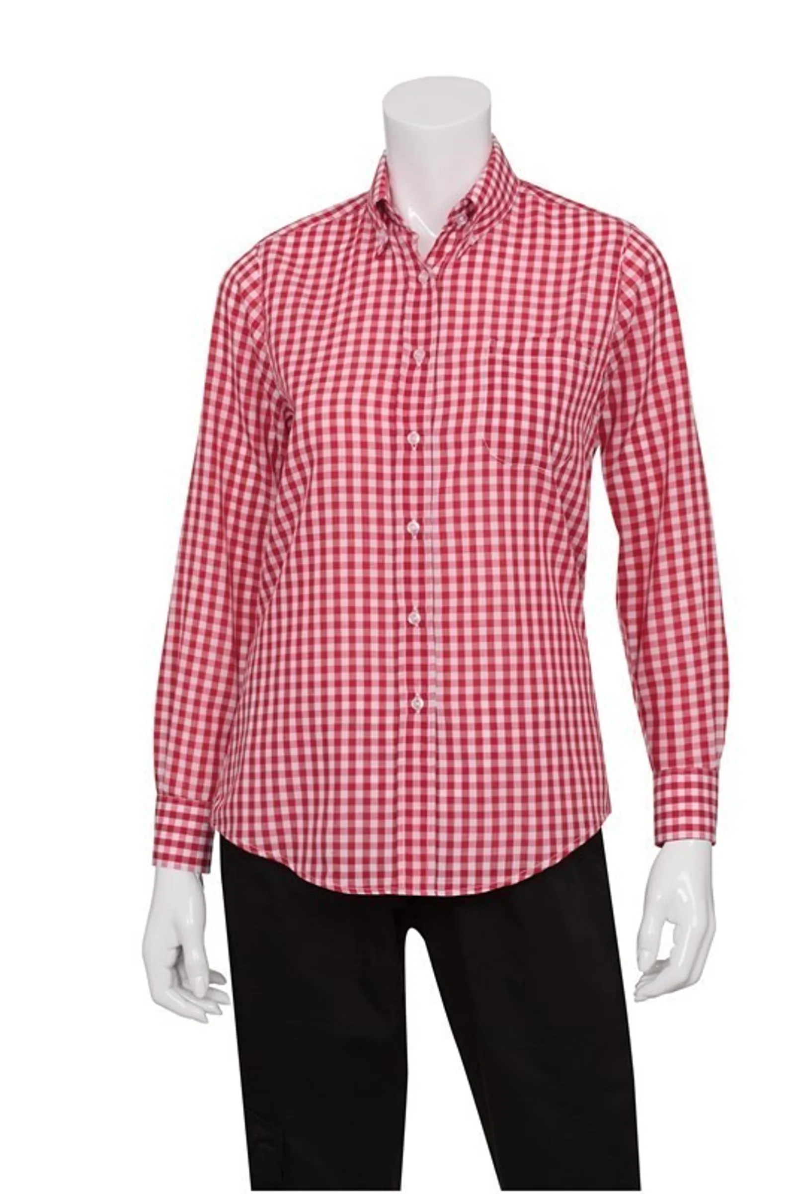 Chef Works W500-WRC Gingham Women's Red Dress Shirt