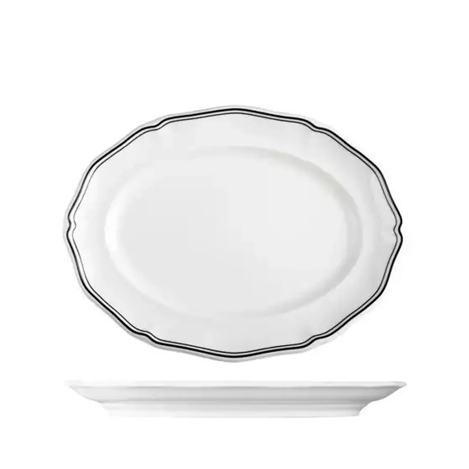 Luzerne 94357-BK - Astoria Ink Scalloped Oval Plate - Wide Rim 190mm
