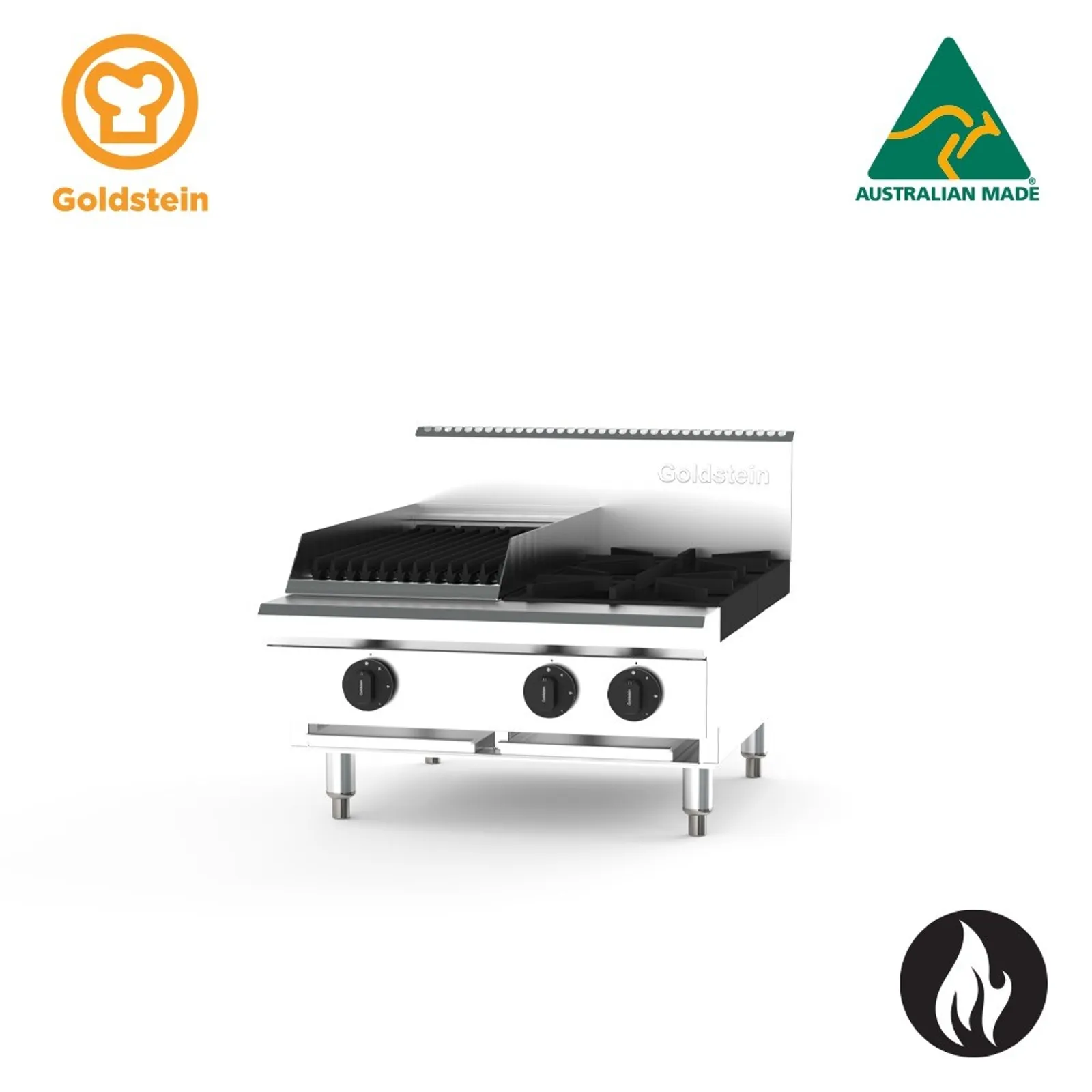 Goldstein PFB12Q2-X - 2 Burner and 305mm CharGrill Gas Cooktop