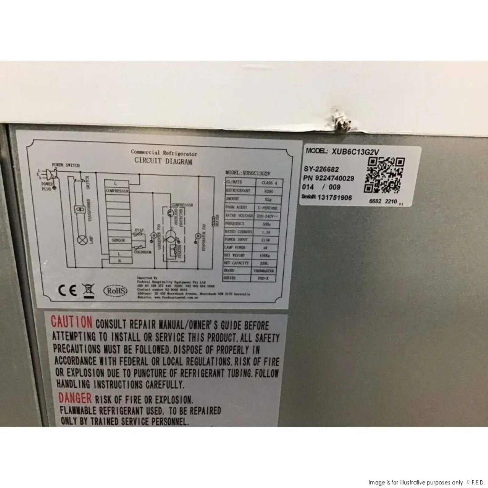 FED-X XUB6C13G2V - Two Glass Door Bench Fridge Stainless Steel - 2NDs