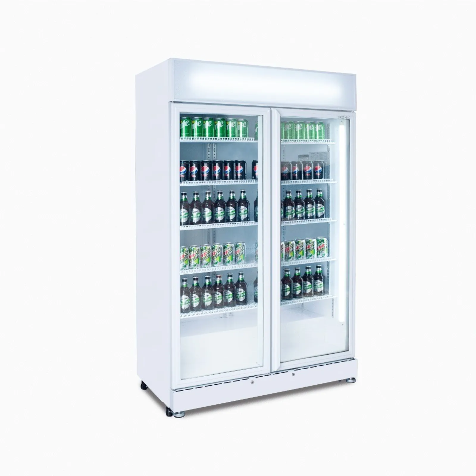 Bromic GM0900LWECO-NR - Upright Display Fridge – 885L – 2 Doors – Flat Glass – White