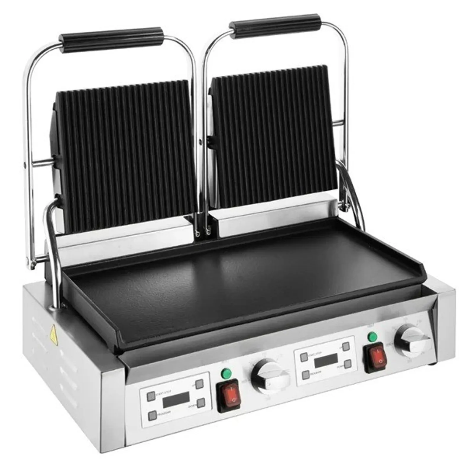 Apuro CU612-A - Double Contact Grill Flat Base Ribbed Top Plate