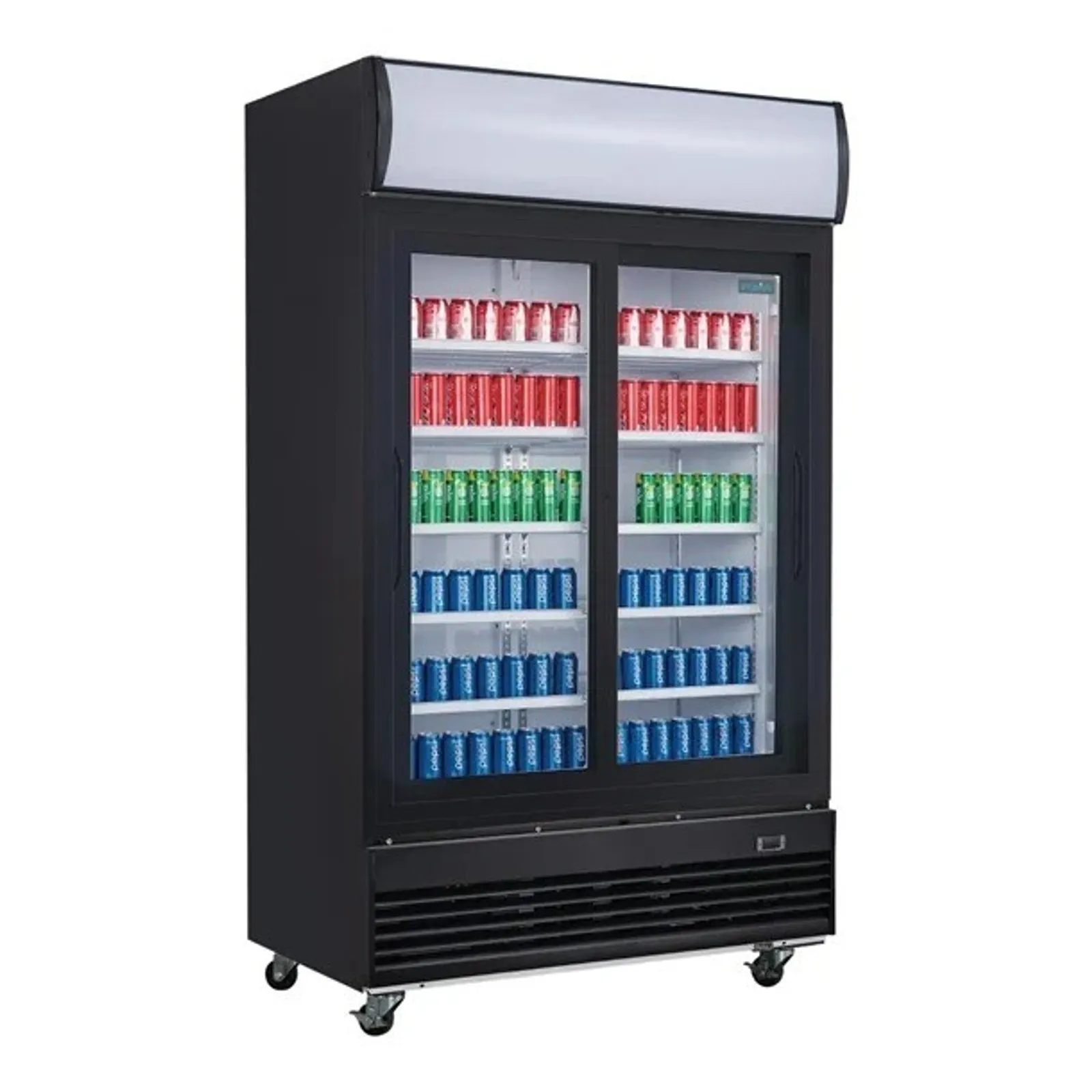 Polar GM814-A G-Series - Upright Sliding Door Display Cooler with Light Box 950Ltr Black