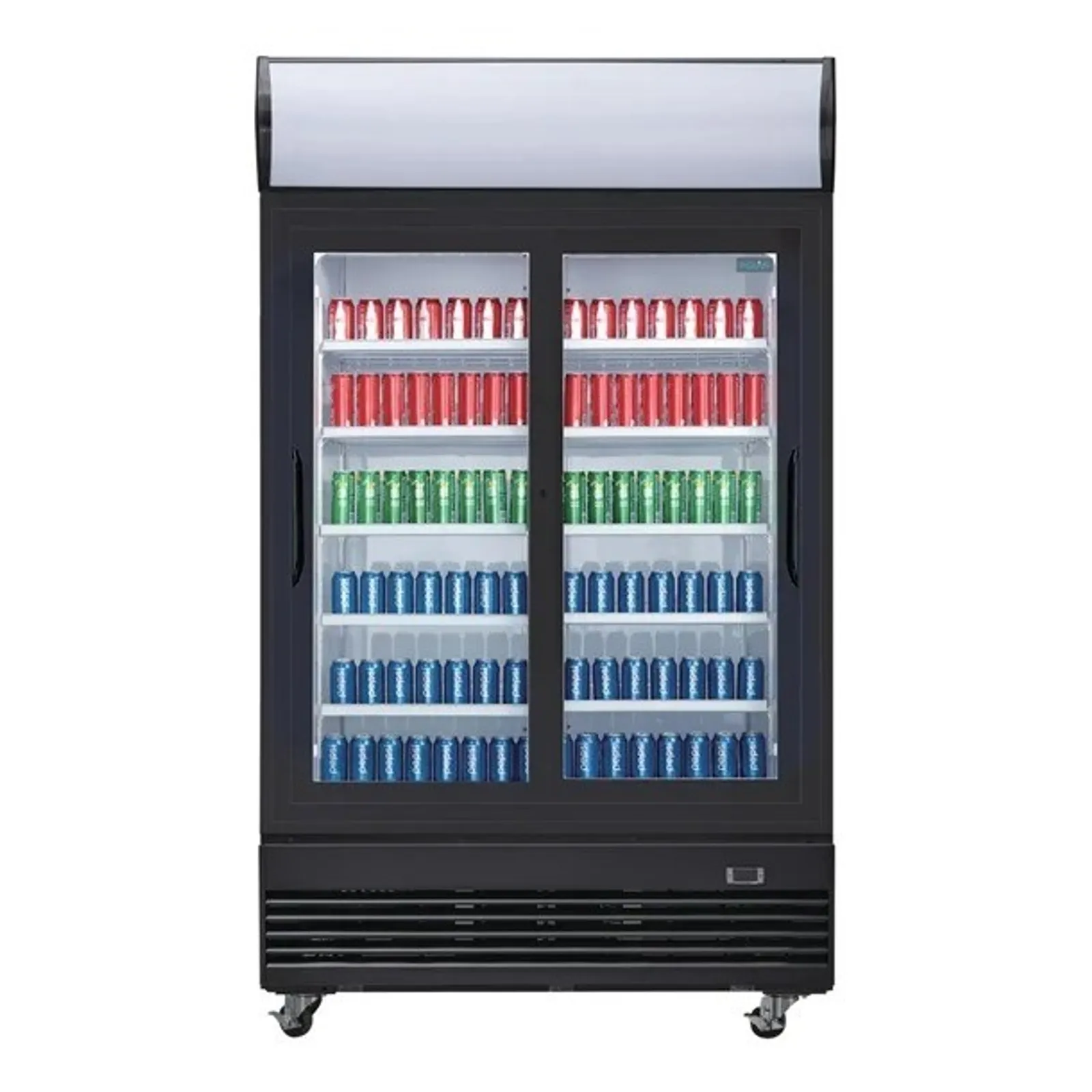 Polar GM814-A G-Series - Upright Sliding Door Display Cooler with Light Box 950Ltr Black