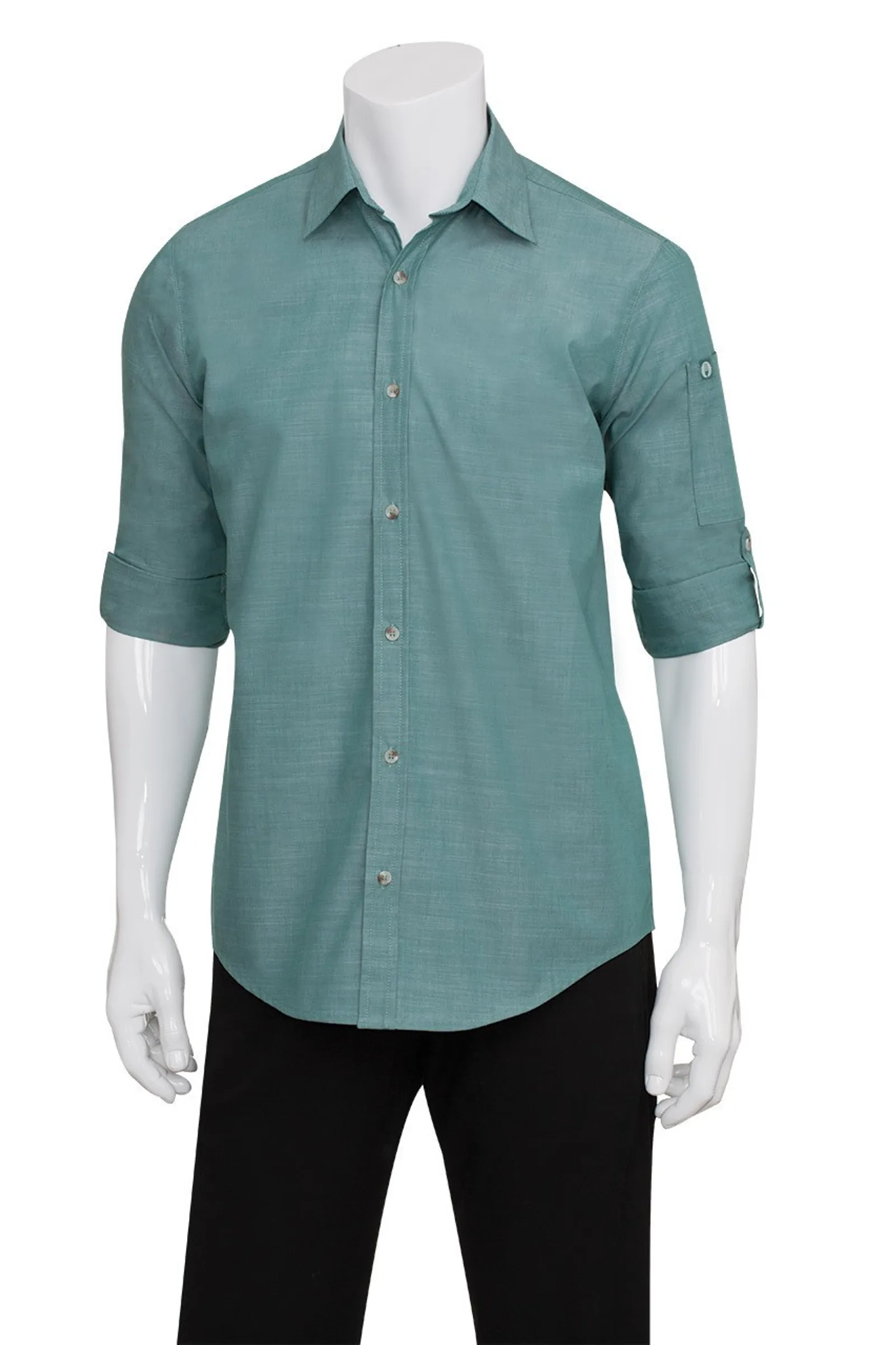 Chef Works SLMCH005-GRM Mens Chambray Green Mist Shirt
