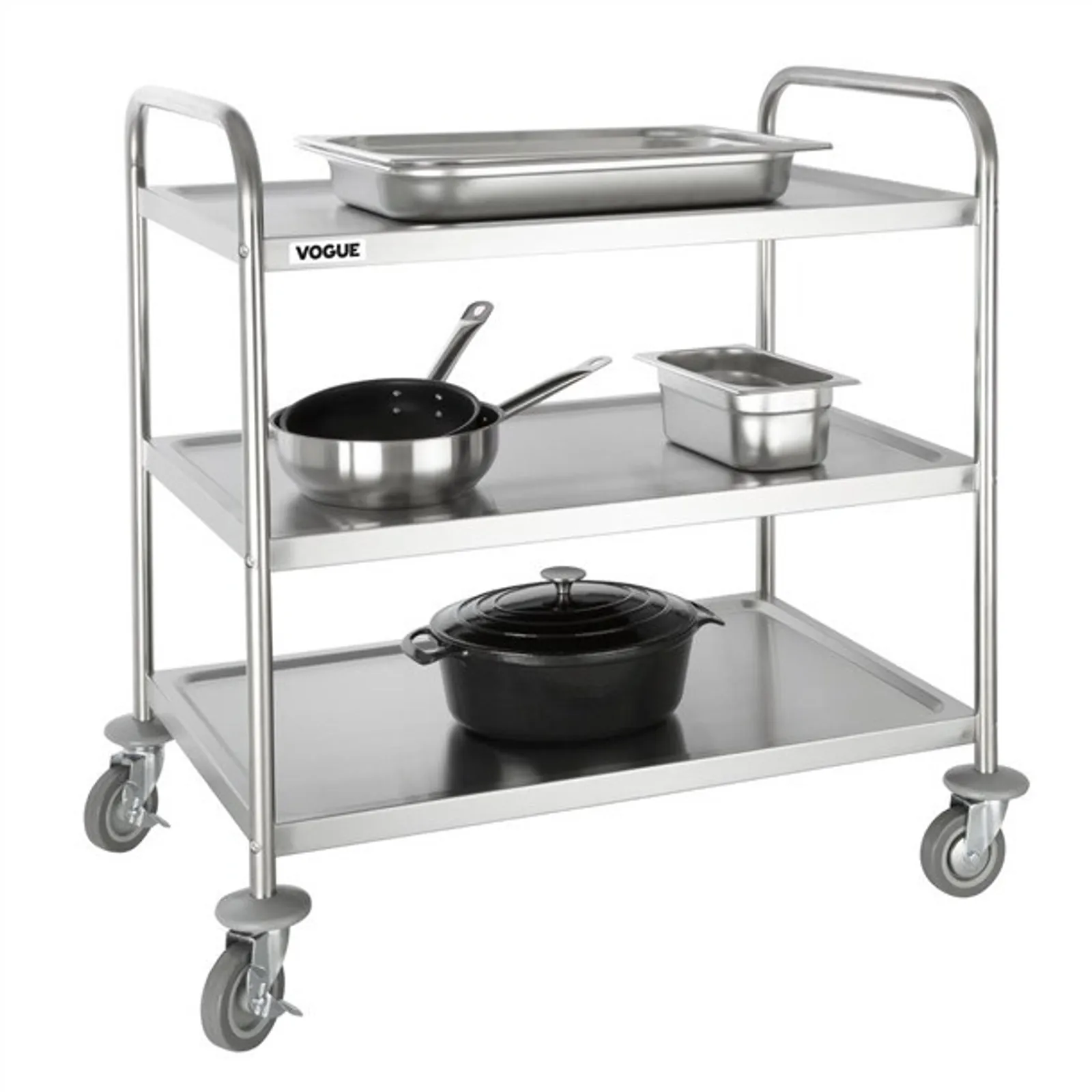 Vogue F995 - Stainless Steel 3 Tier Clearing Trolley Large