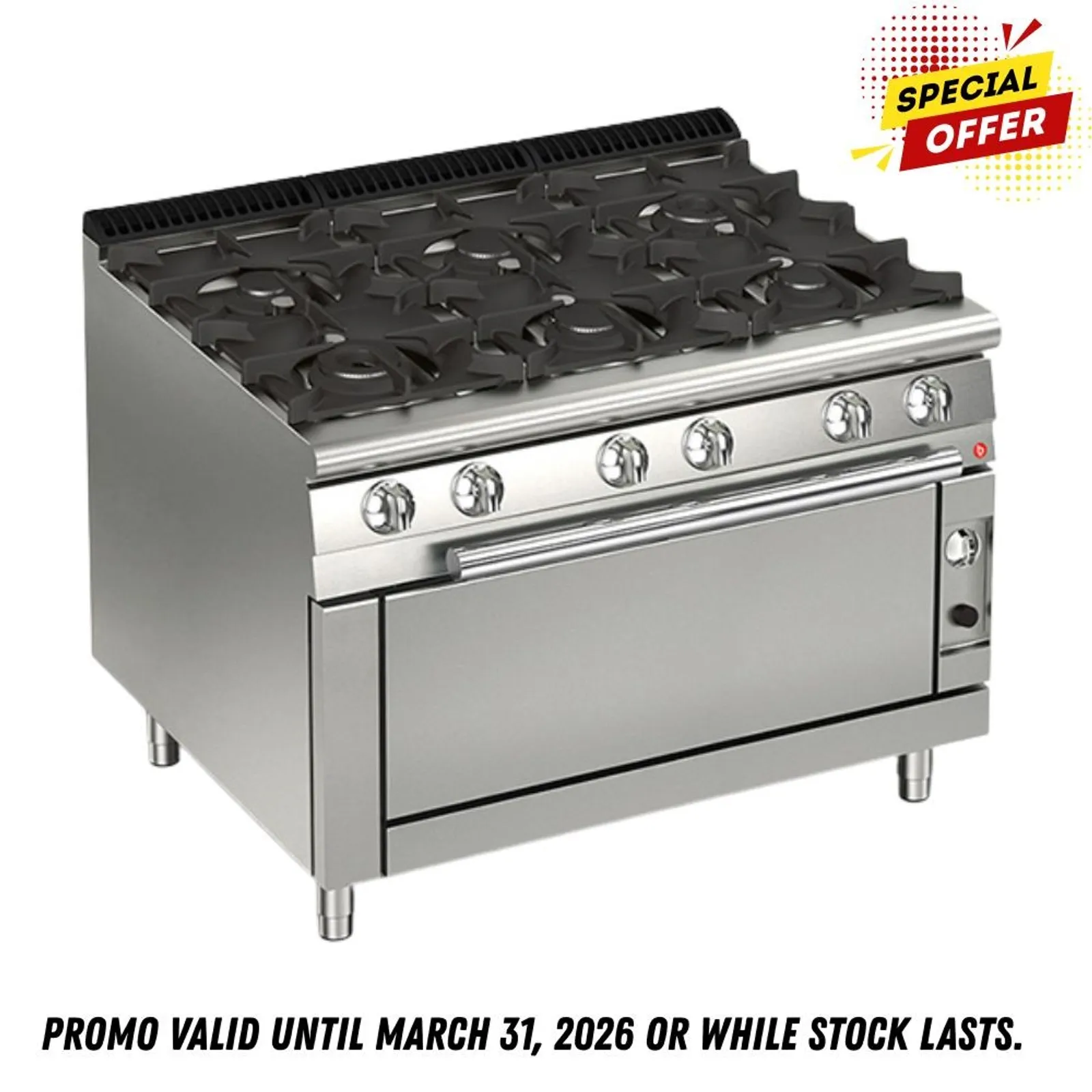 Baron Q70PCFL/G1205 - 6 Burner Gas Cook Top With Full Length Gas Oven