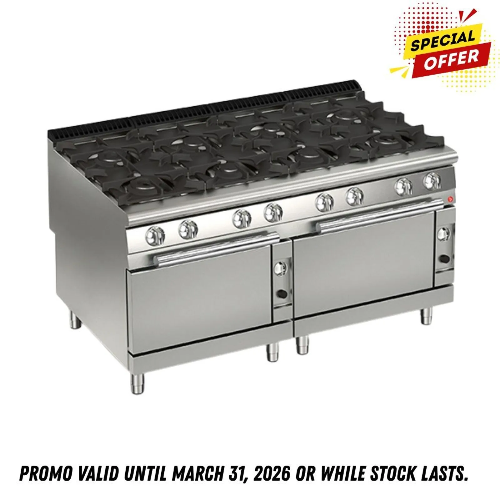 Baron Q90PCF/G1605 - 8 Burner Gas Cook Top With 2 Gas Ovens