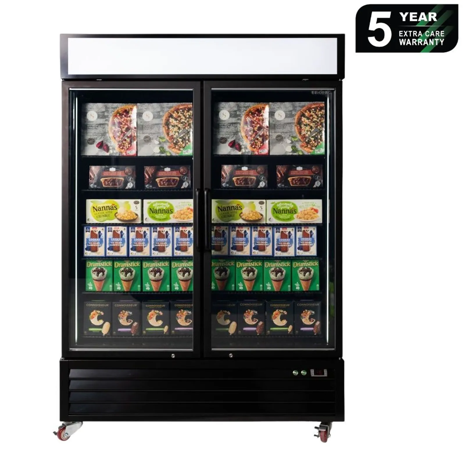 Bromic UF1250GDL-NR - Upright Display Freezer 1266L - 2 Door - Flat Glass - Lightbox