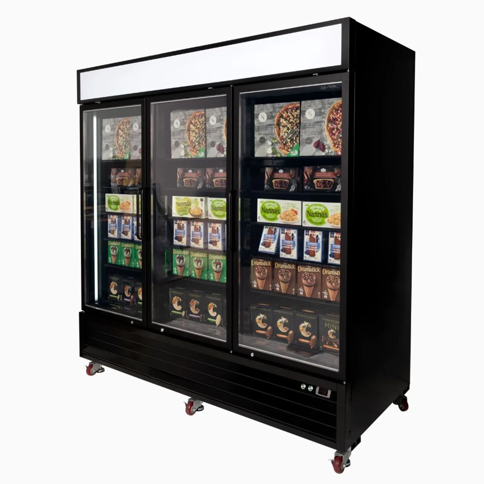 Bromic UF1980GDL-NR - Upright Display Freezer 1980L - 3 Door - Flat Glass - Lightbox