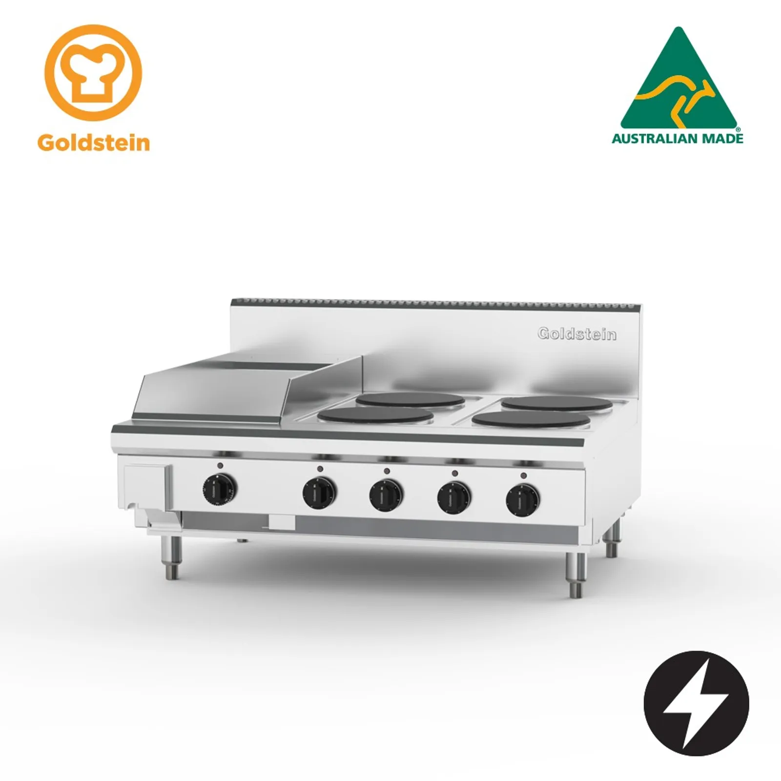 Goldstein PEB12G4S-X - Electric Cooktop, 4 Solid Plates & 289mm Griddle