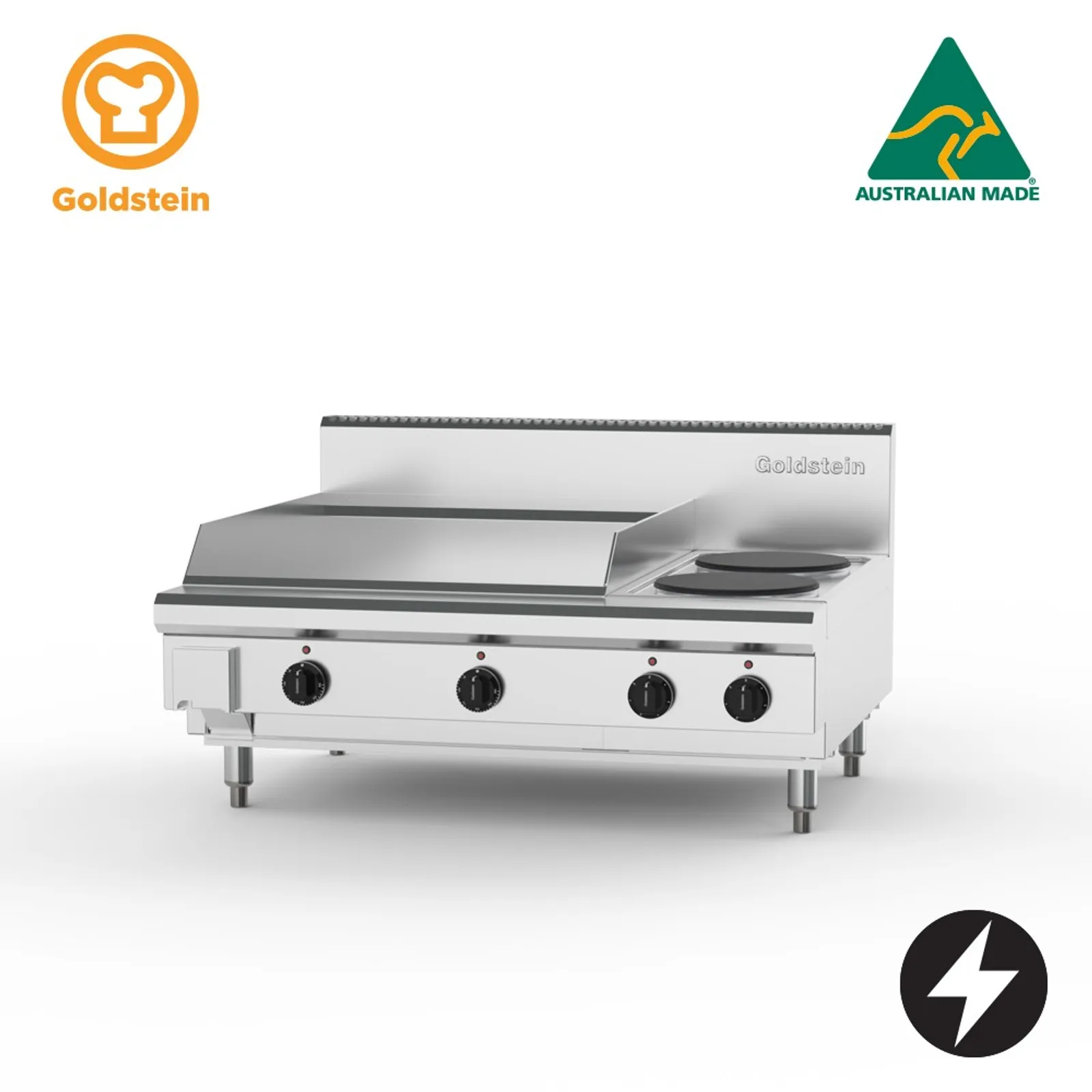 Goldstein PEB24G2S-X - Electric Cooktop, 2 Solid Plates & 605mm Griddle