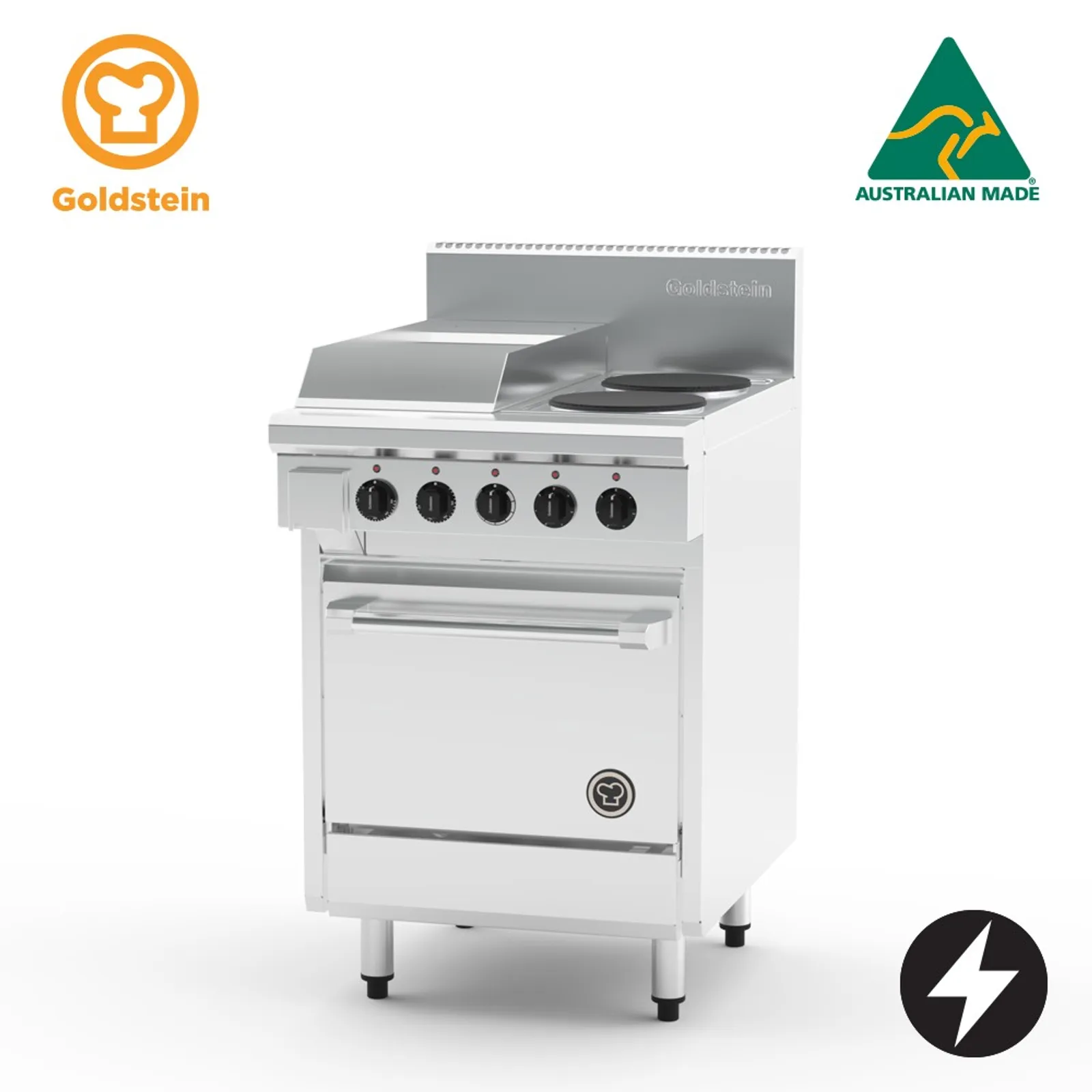 Goldstein PE12G2S20FF-X - Electric Oven Range, 2 Solid Plates, 289mm Griddle, Fan Forced Oven
