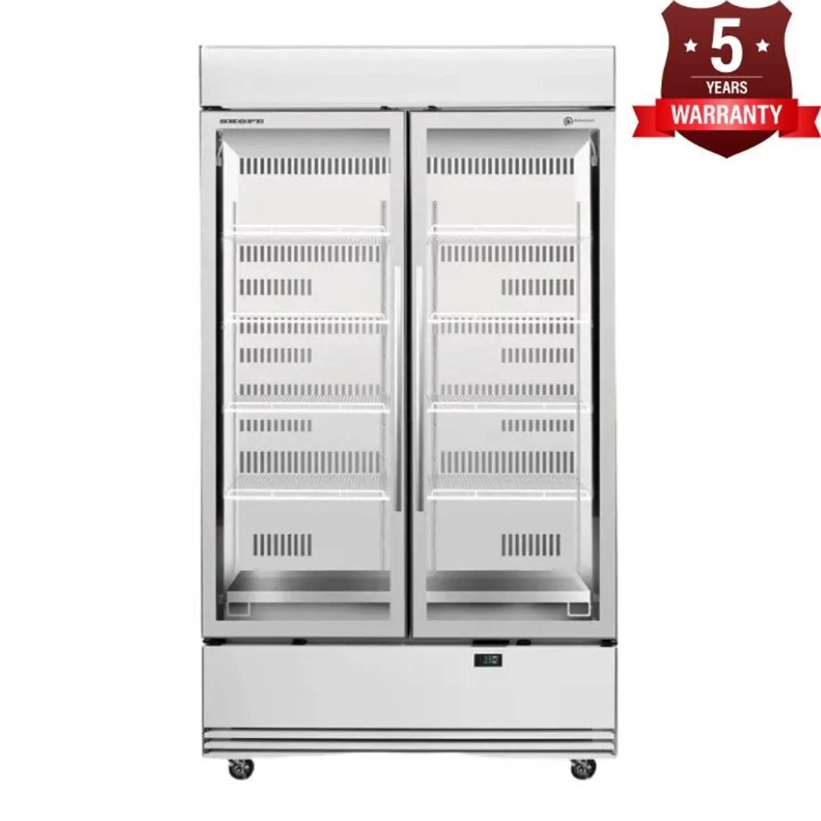SKOPE BME1200N-AC ActiveCore - 2 Upright Glass Door Fridge, Lit Sign, White/White