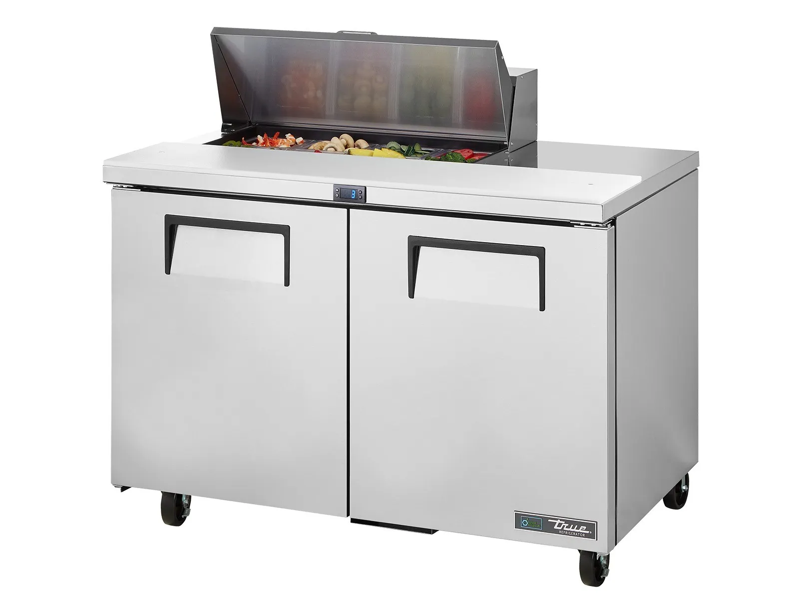 True Refrigeration TSSU-48-08-HC - Prep Table, 8x 1/6 Top Pans, 2 Solid Swing Doors
