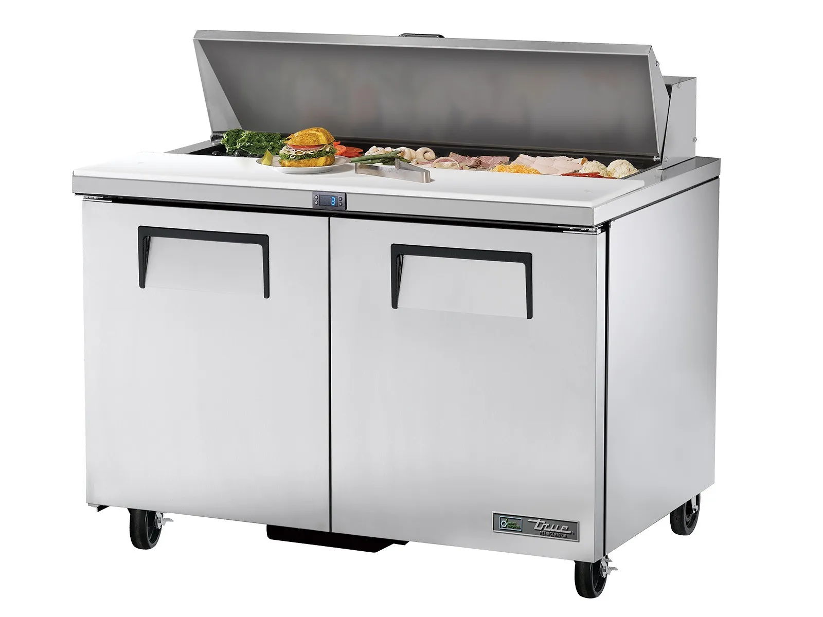 True Refrigeration TSSU-48-12-HC - Prep Table, 12x 1/6 Top Pans, 2 Solid Swing Doors