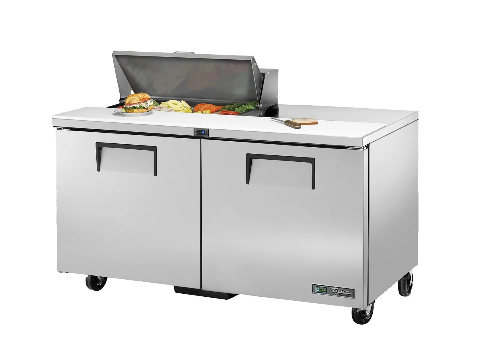 True Refrigeration TSSU-60-08-HC - Prep Table, 8x 1/6 Top Pans, 2 Solid Swing Doors