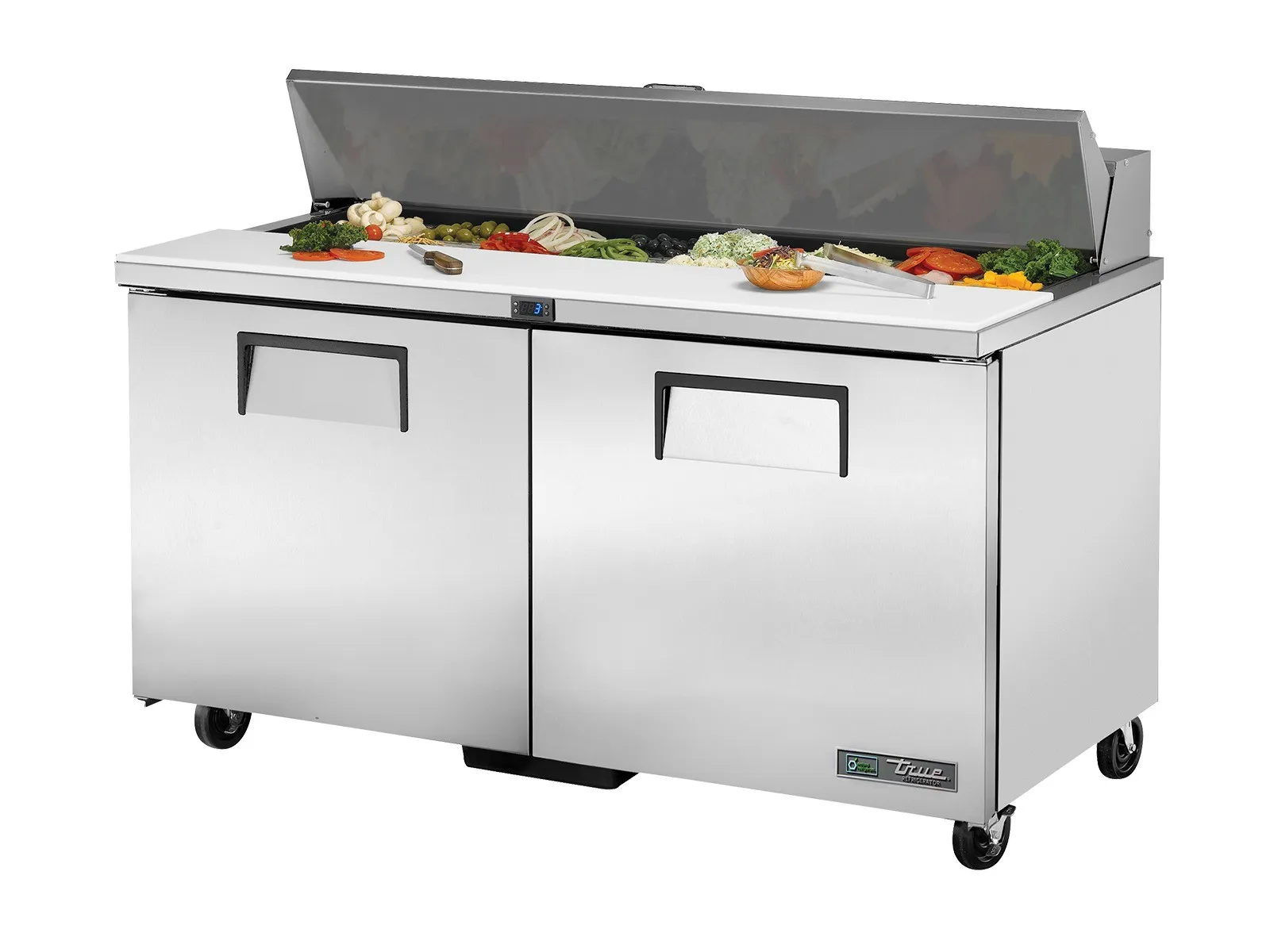True Refrigeration TSSU-60-16-HC - Prep Table, 16x 1/6 Top Pans, 2 Solid Swing Doors