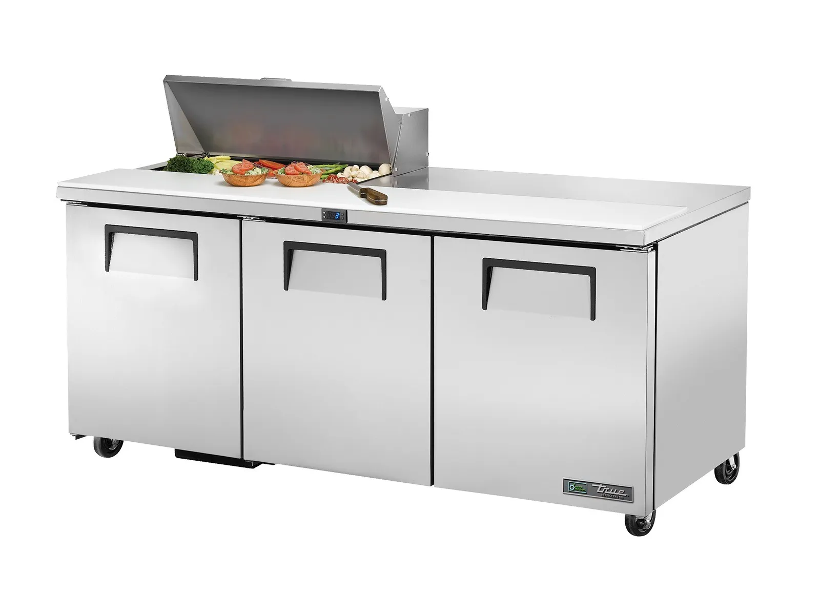 True Refrigeration TSSU-72-08-HC - Prep Table, 8x 1/6 Top Pans, 3 Solid Swing Doors