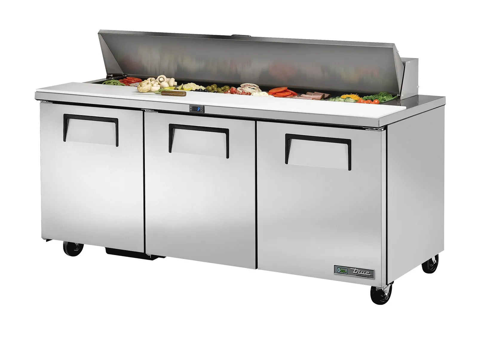 True Refrigeration TSSU-72-18-HC - Prep Table, 18x 1/6 Top Pans, 3 Solid Swing Doors