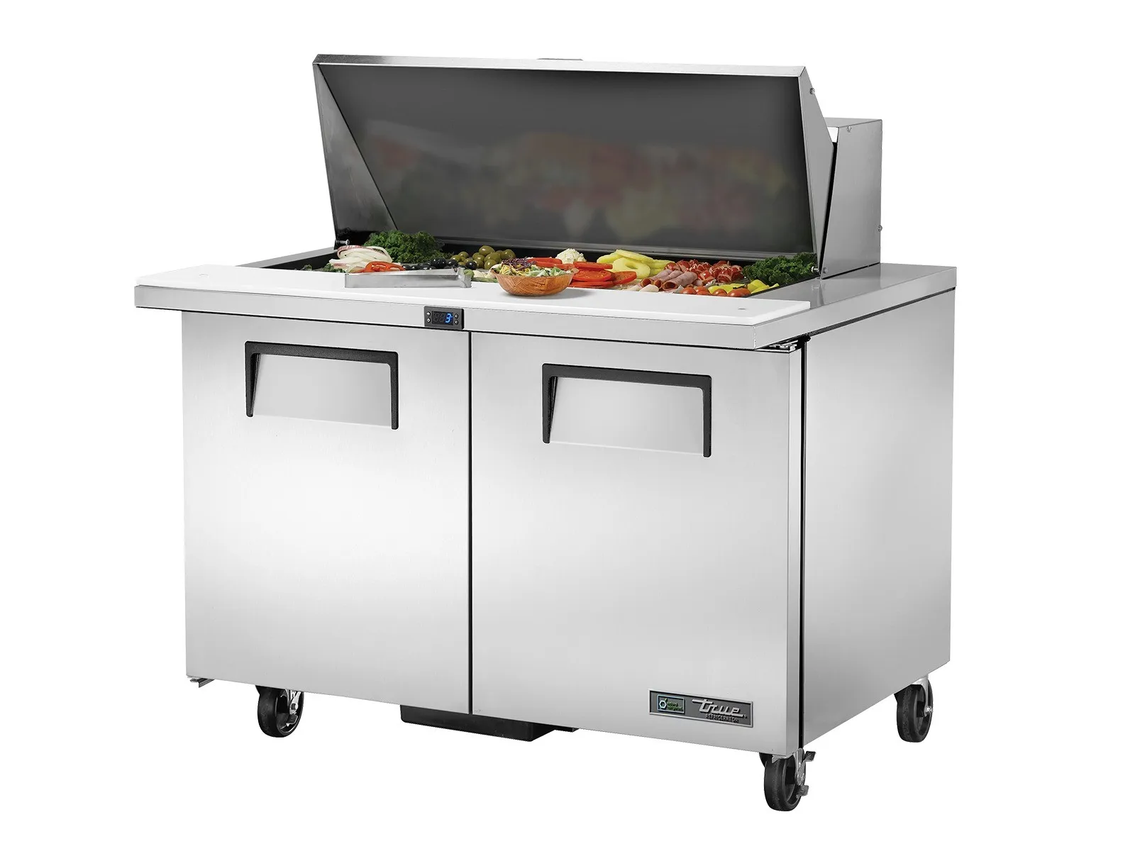 True Refrigeration TSSU-48-18M-B-HC - Prep Table, 18x 1/6 Top Pans, 2 Solid Swing Doors