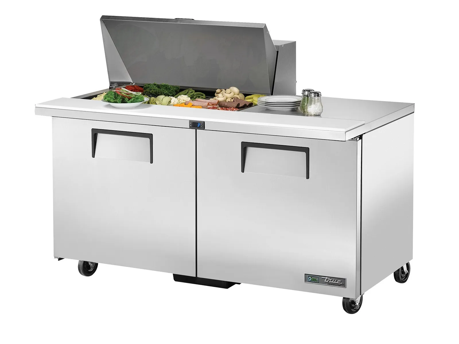 True Refrigeration TSSU-60-15M-B-HC - Prep Table, 15x 1/6 Top Pans, 2 Solid Swing Doors