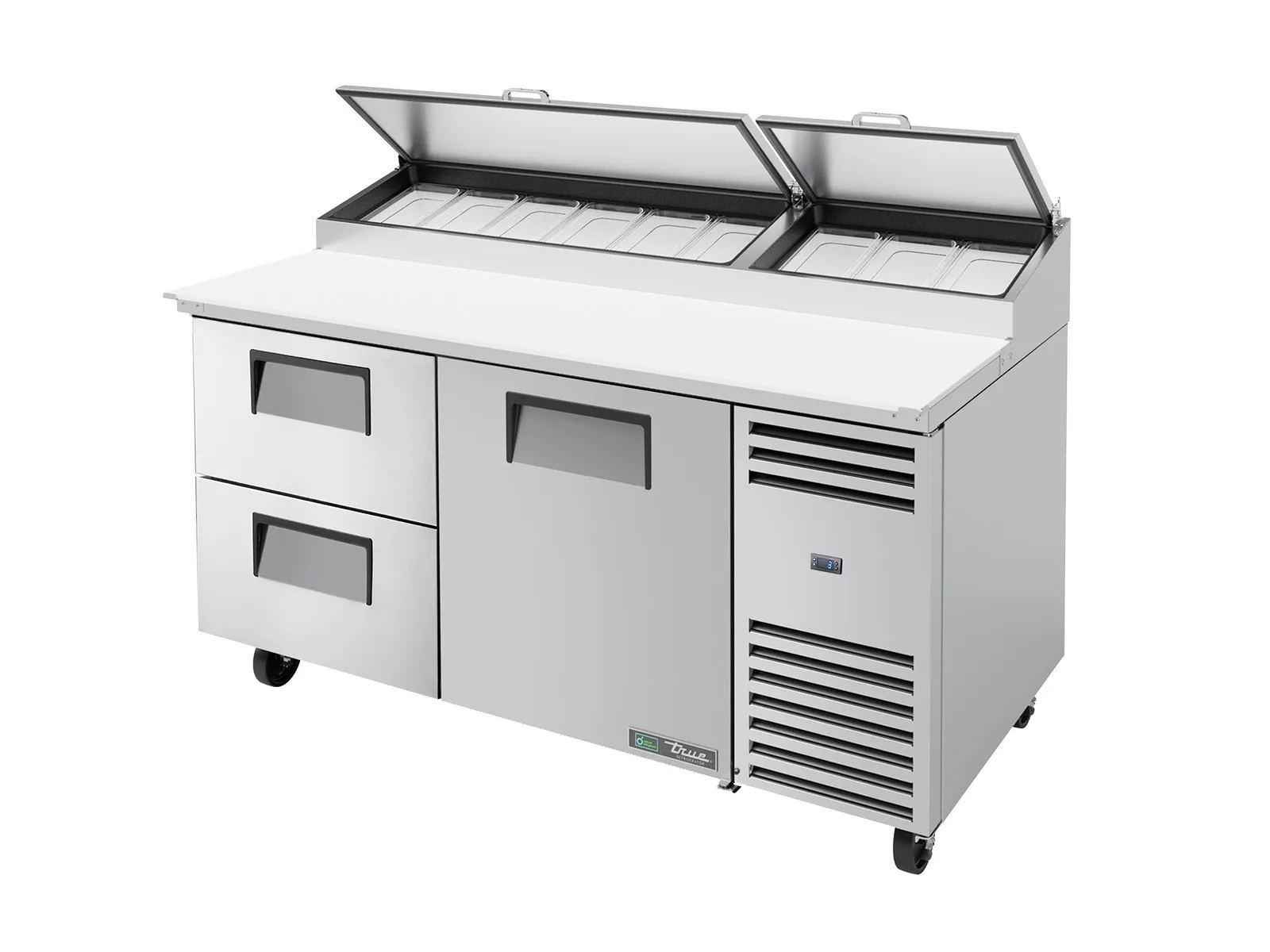 True Refrigeration TPP-AT-67D-2-HC - Pizza Prep Table, 9x 1/3 Top Pans, 2 Drawers + 1 Solid Swing Door