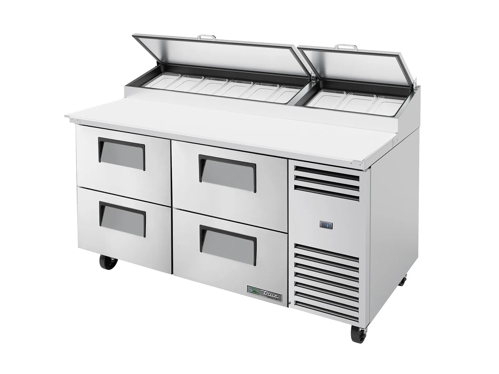 True Refrigeration TPP-AT-67D-4-HC - Pizza Prep Table, 9x 1/3 Top Pans, 4 Drawers