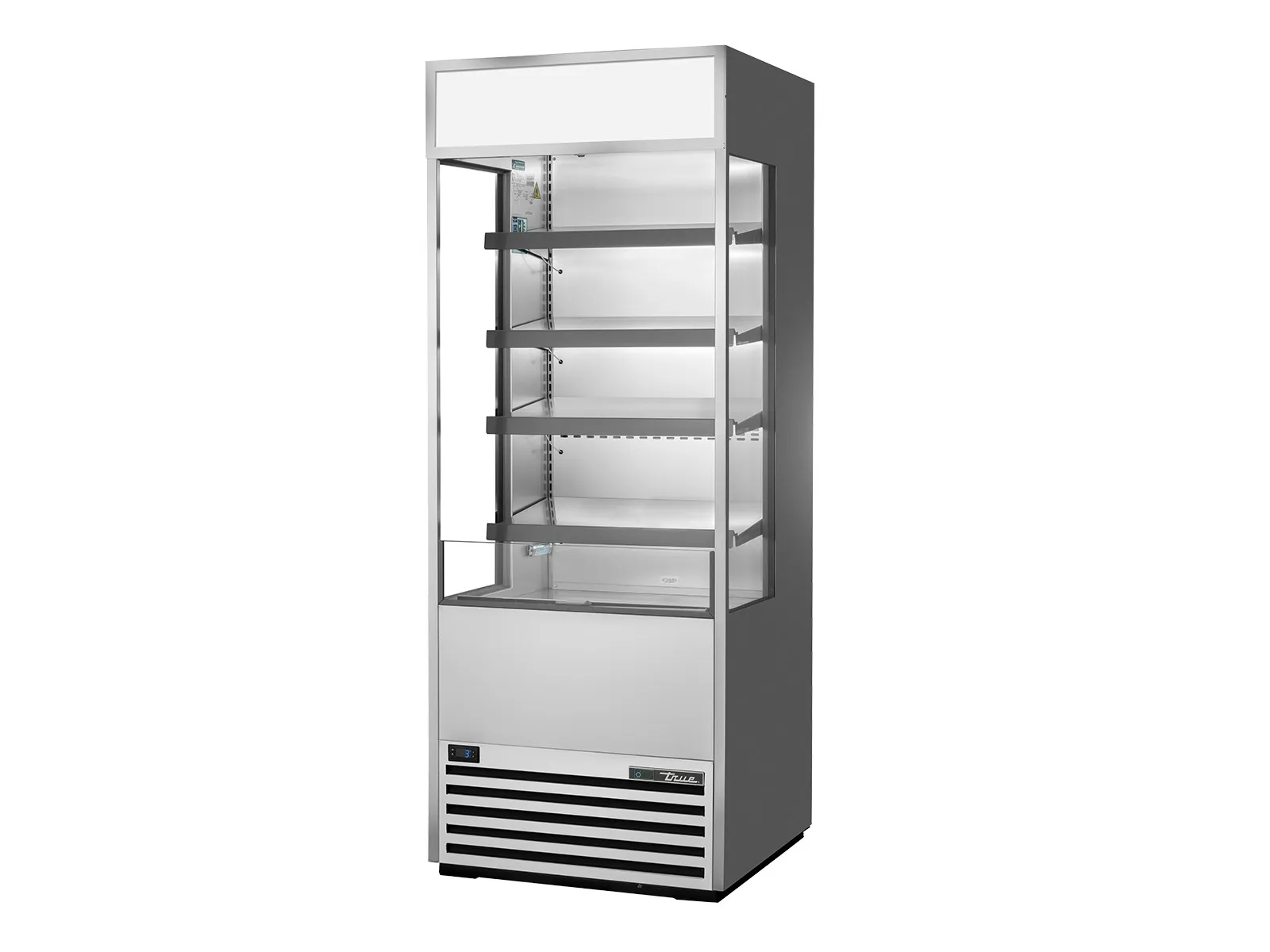 True Refrigeration TOAM-30GS-HC~TSL01 - Upright Open Multideck Refrigerator with Glass Sides + Illuminated Sign Panel