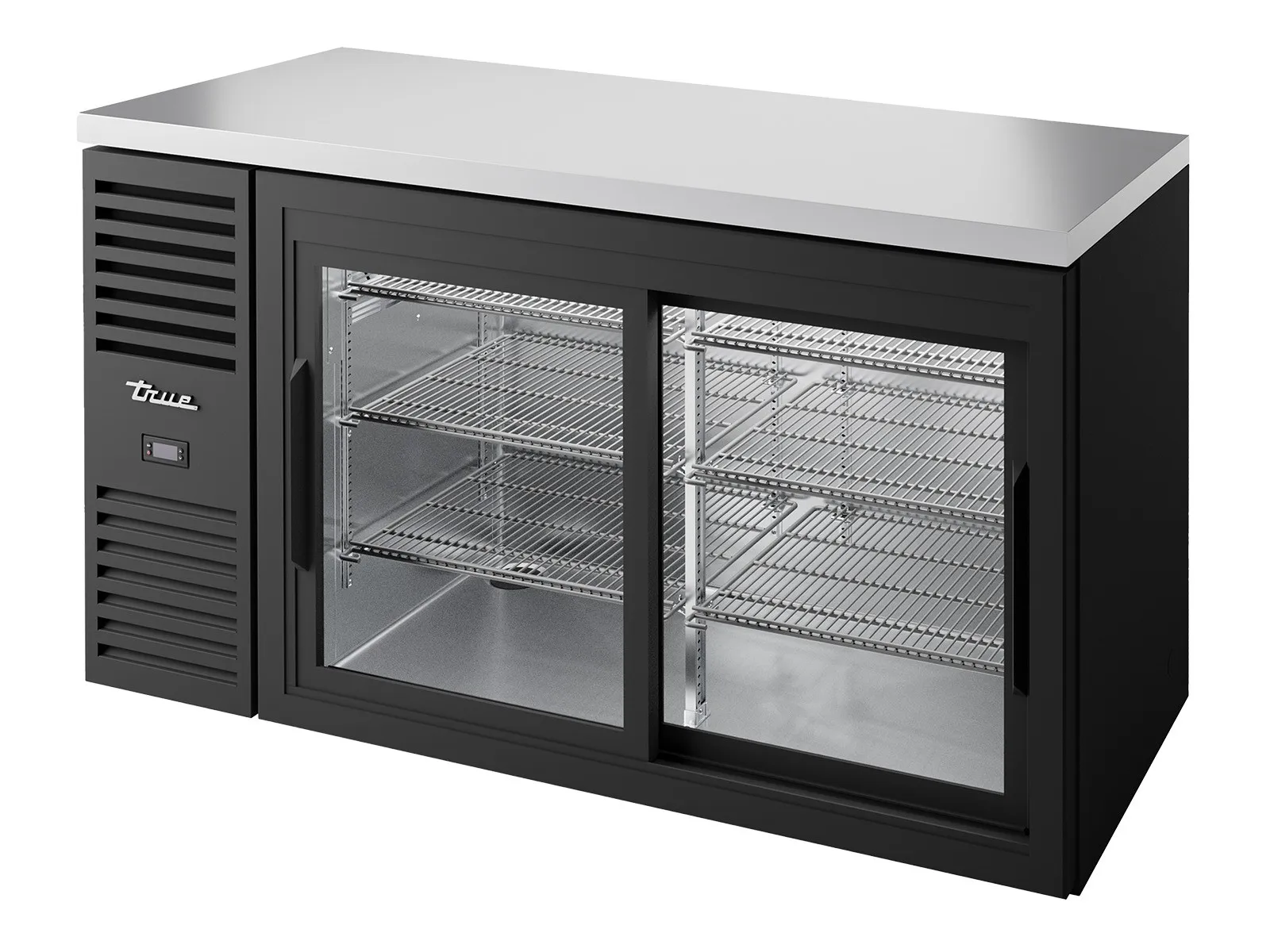 True Refrigeration TBR60-RISZ1-L-B-11-2 - Bar Refrigerator, Black Ext, 2 Glass Slide Doors