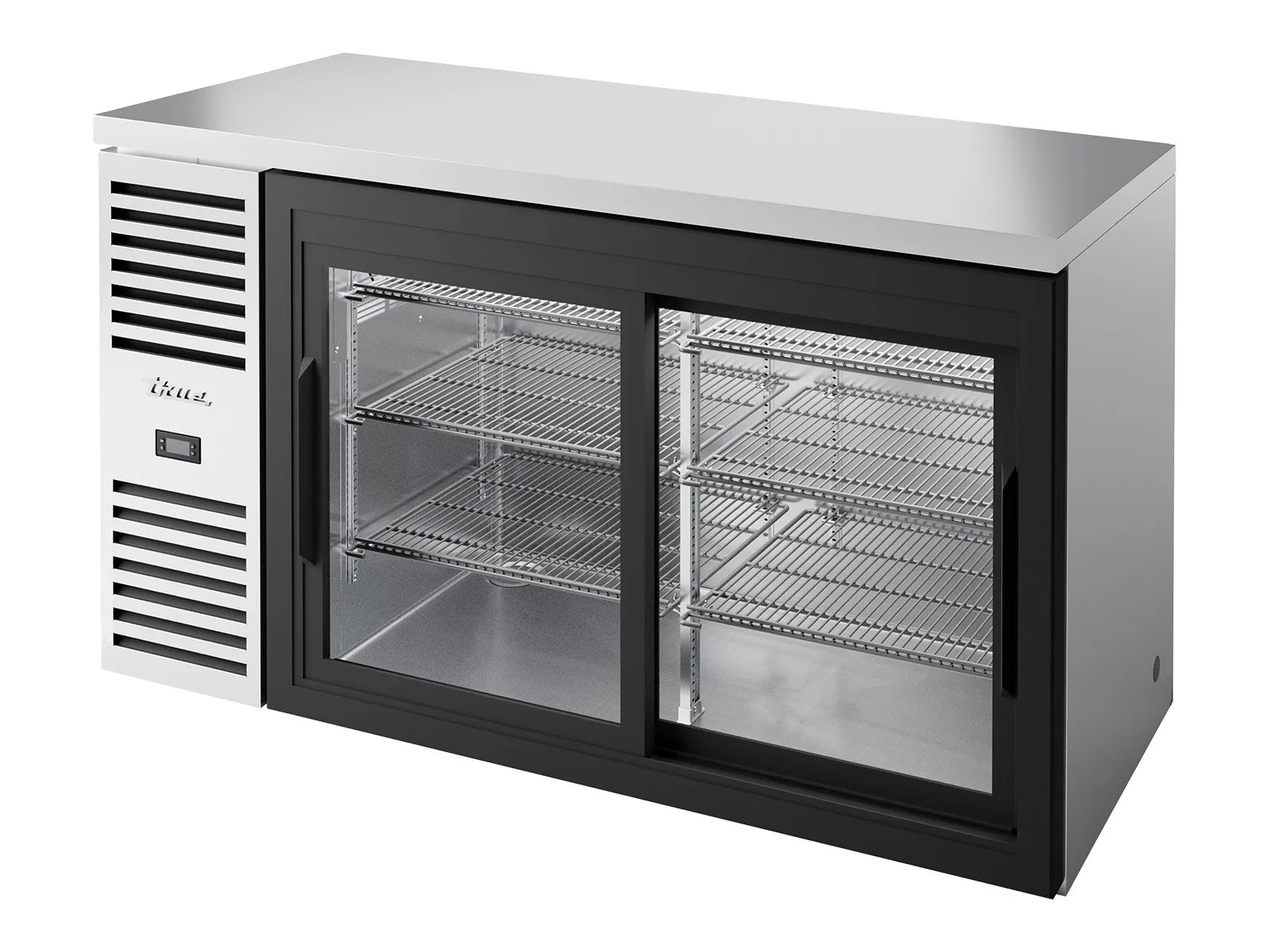 True Refrigeration TBR60-RISZ1-L-S-11-2 - Bar Refrigerator, Stainless Steel Ext, 2 Glass Slide Doors