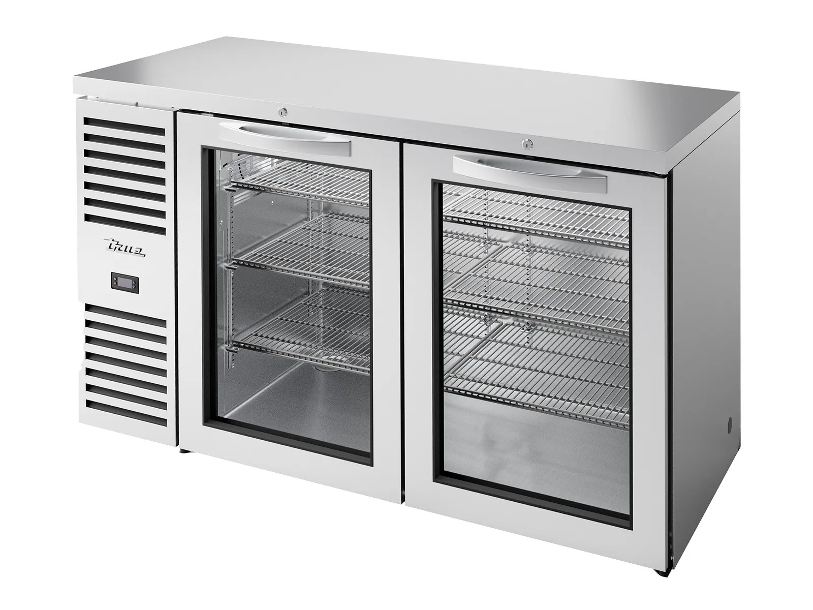 True Refrigeration TBR60-RISZ1-L-S-GG-2 - Bar Refrigerator, Stainless Steel Ext, 2 Glass Swing Doors