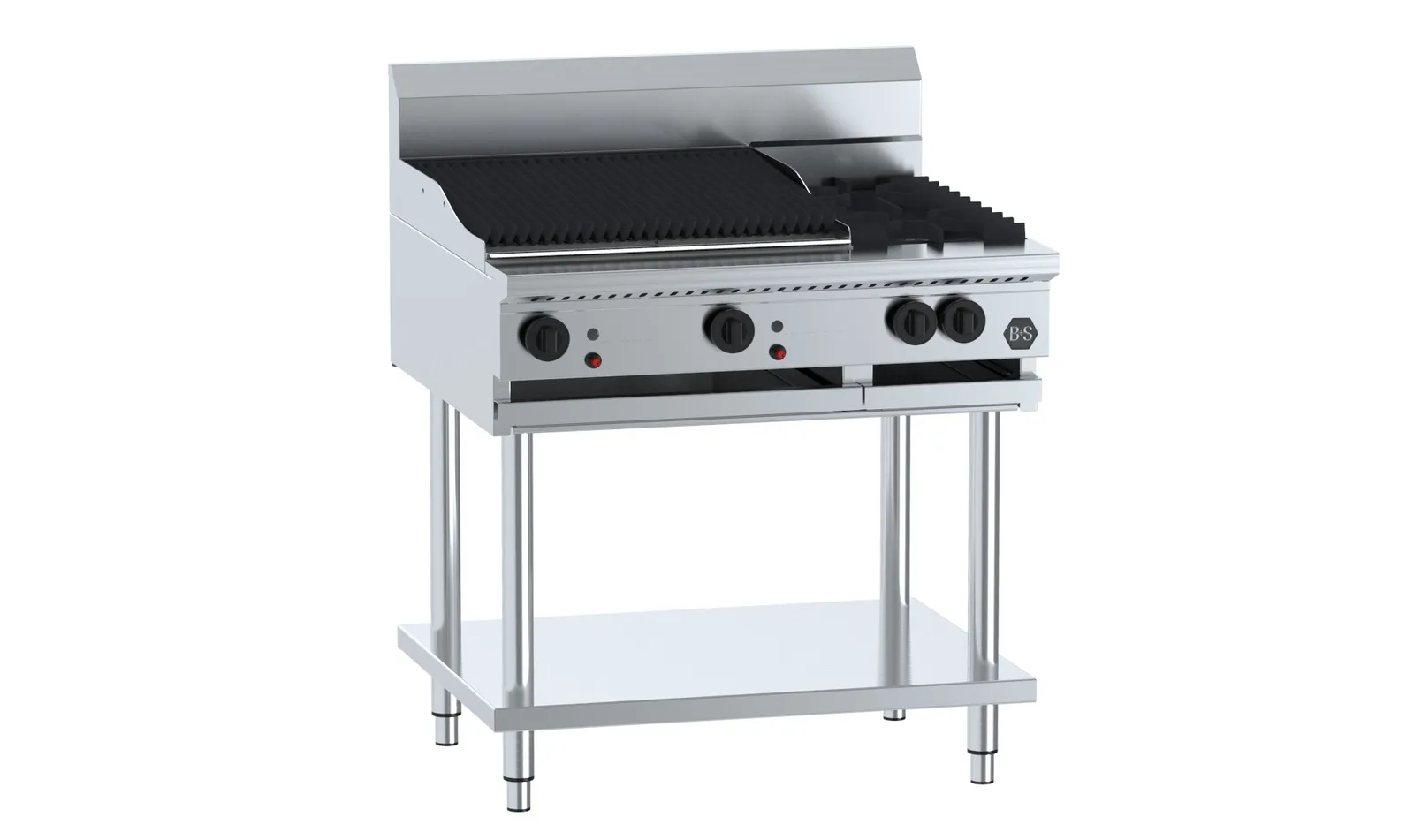 B&S BLACK BT-SB2-CBR6 Combination Two Open Burners & 600mm Char Broiler