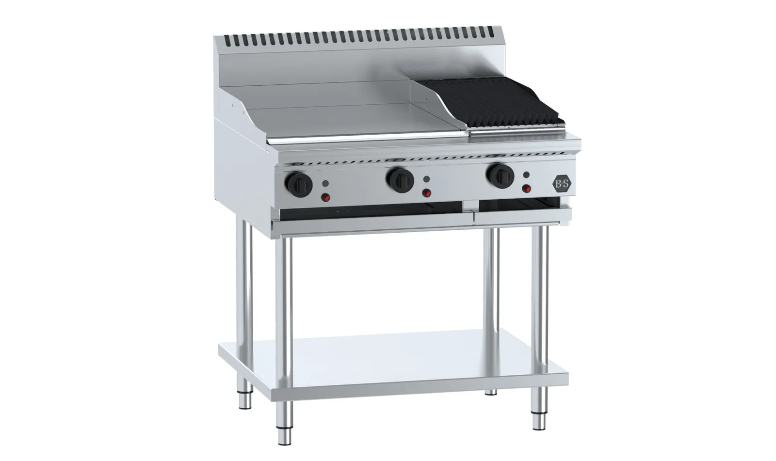 B&S BLACK BT-GRP6-CBR3 Combination 600mm Grill Plate & 300mm Char Broiler