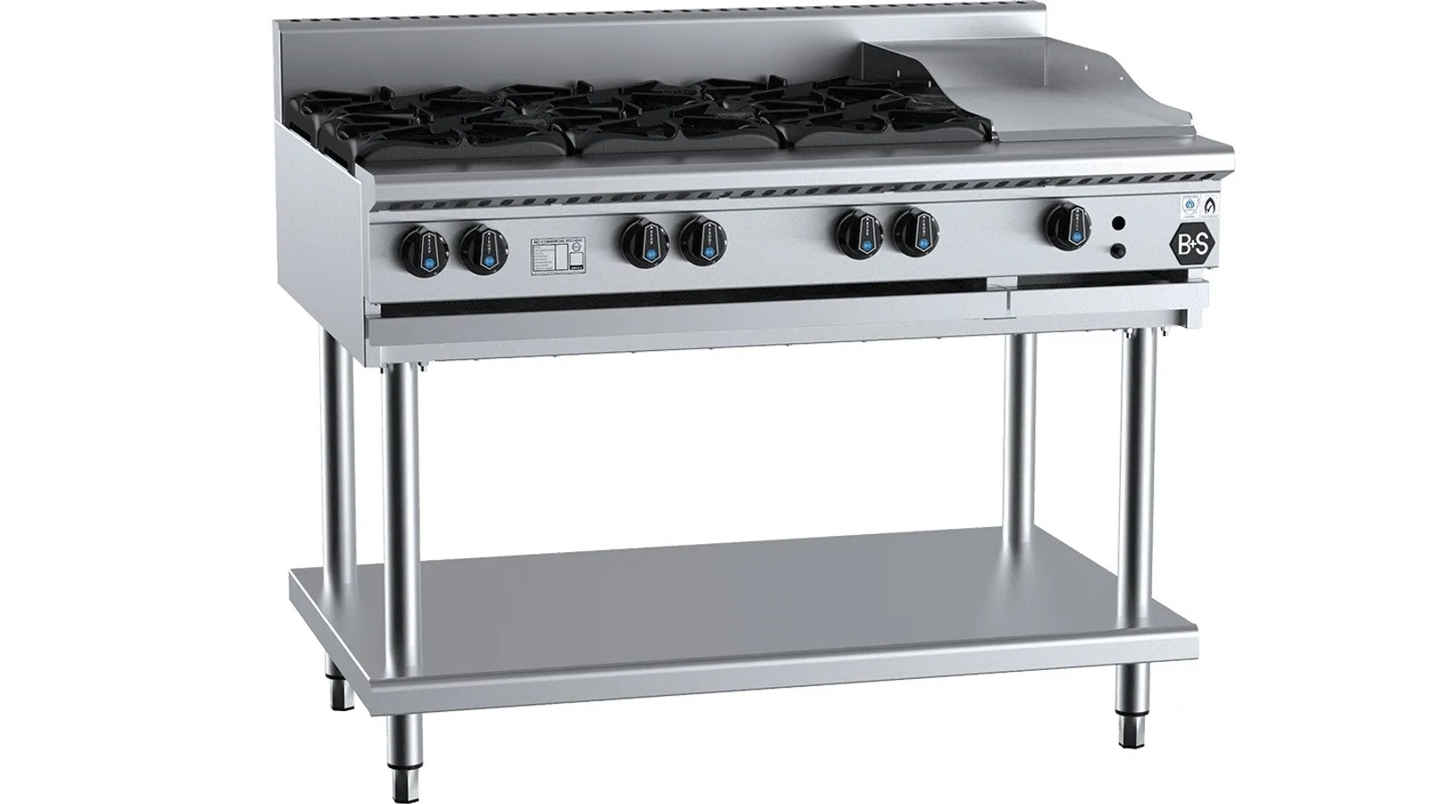 B&S BLACK BT-SB6-GRP3 Combination Six Open Burners & 300mm Grill Plate