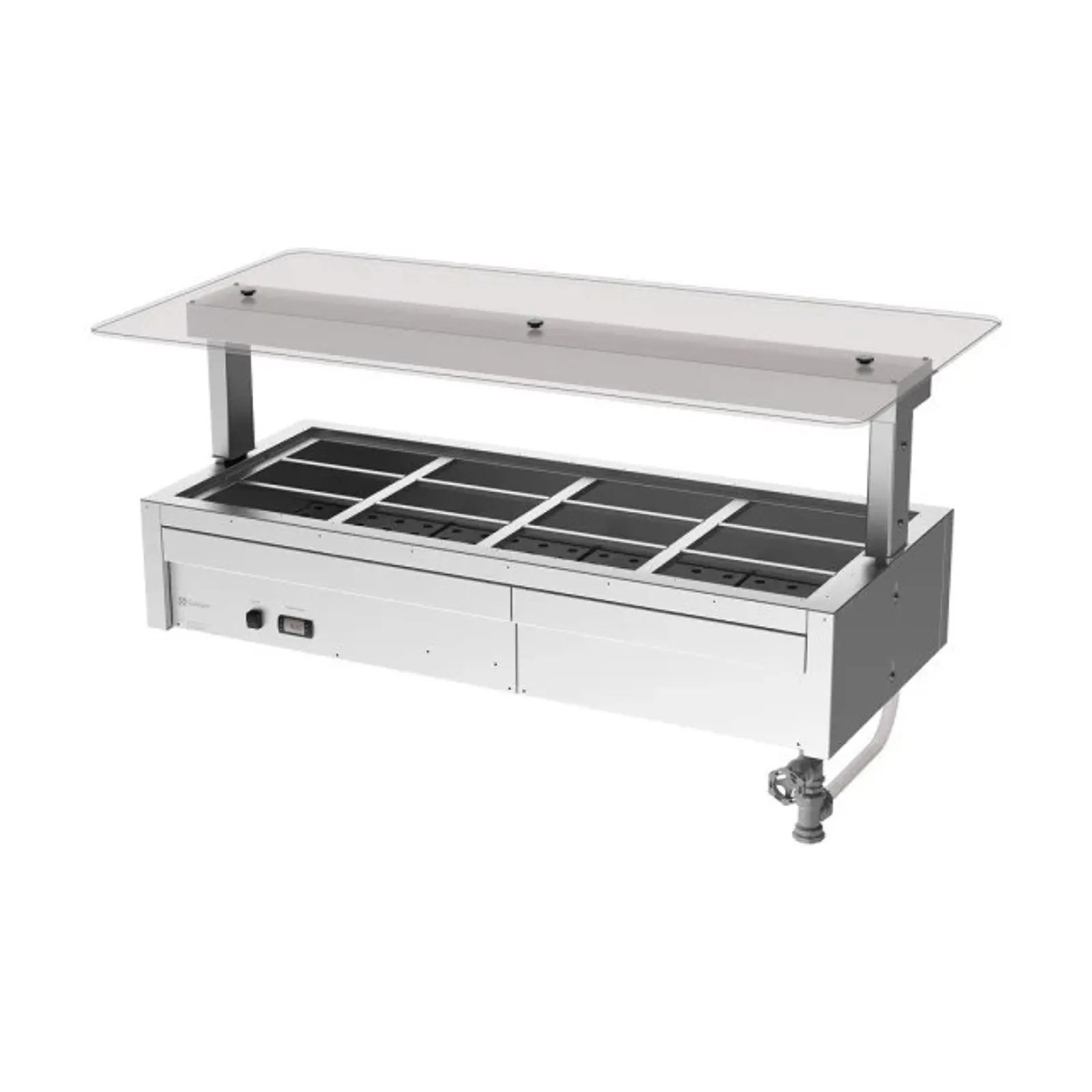 Culinaire CH.BMC.U.GSF.4 Under Bench Counter Line Bain Marie With Flat Glass Gantry - 4Mod