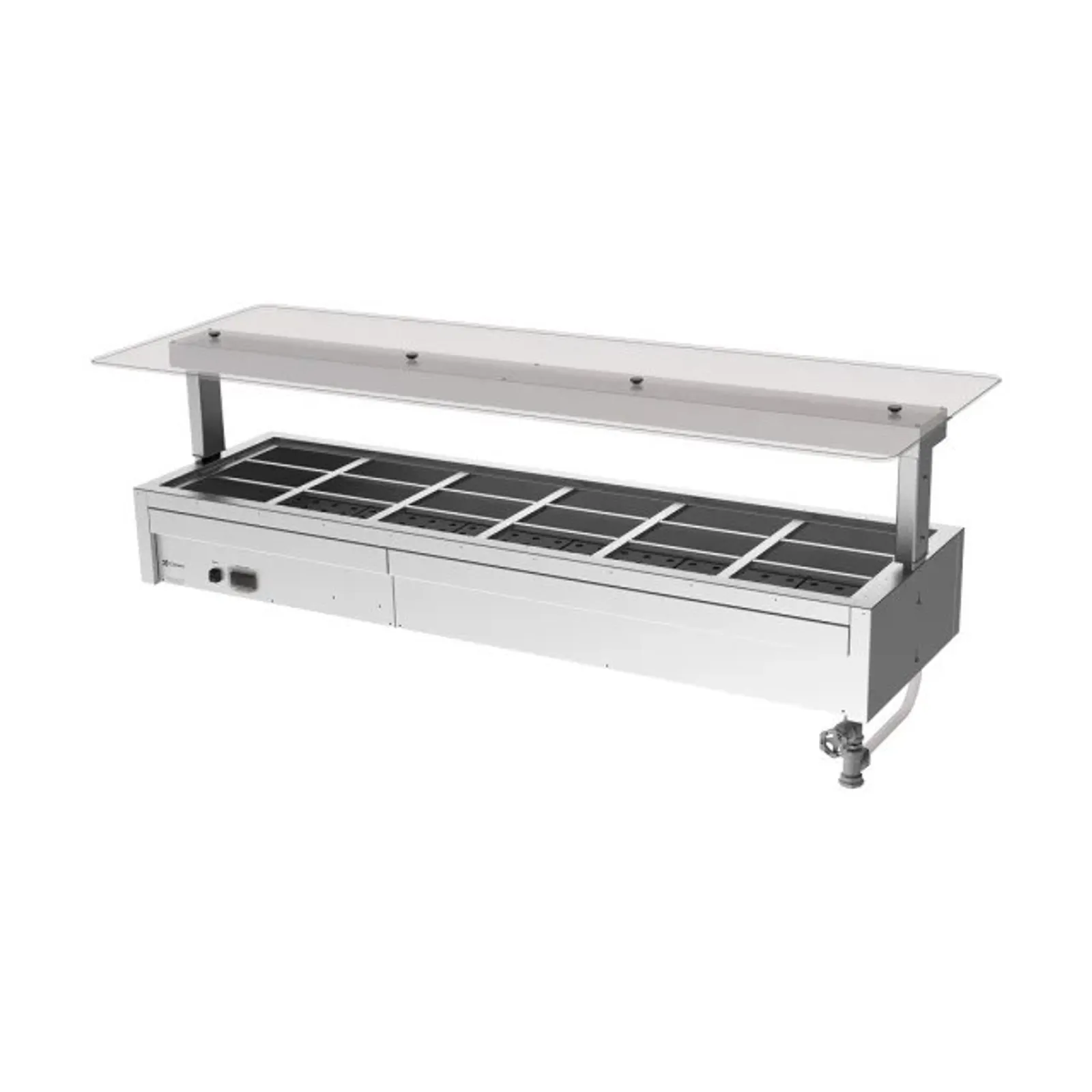 Culinaire CH.BMC.U.GSF.6  Under Bench Counter Line Bain Marie With Flat Glass Gantry - 6Mod