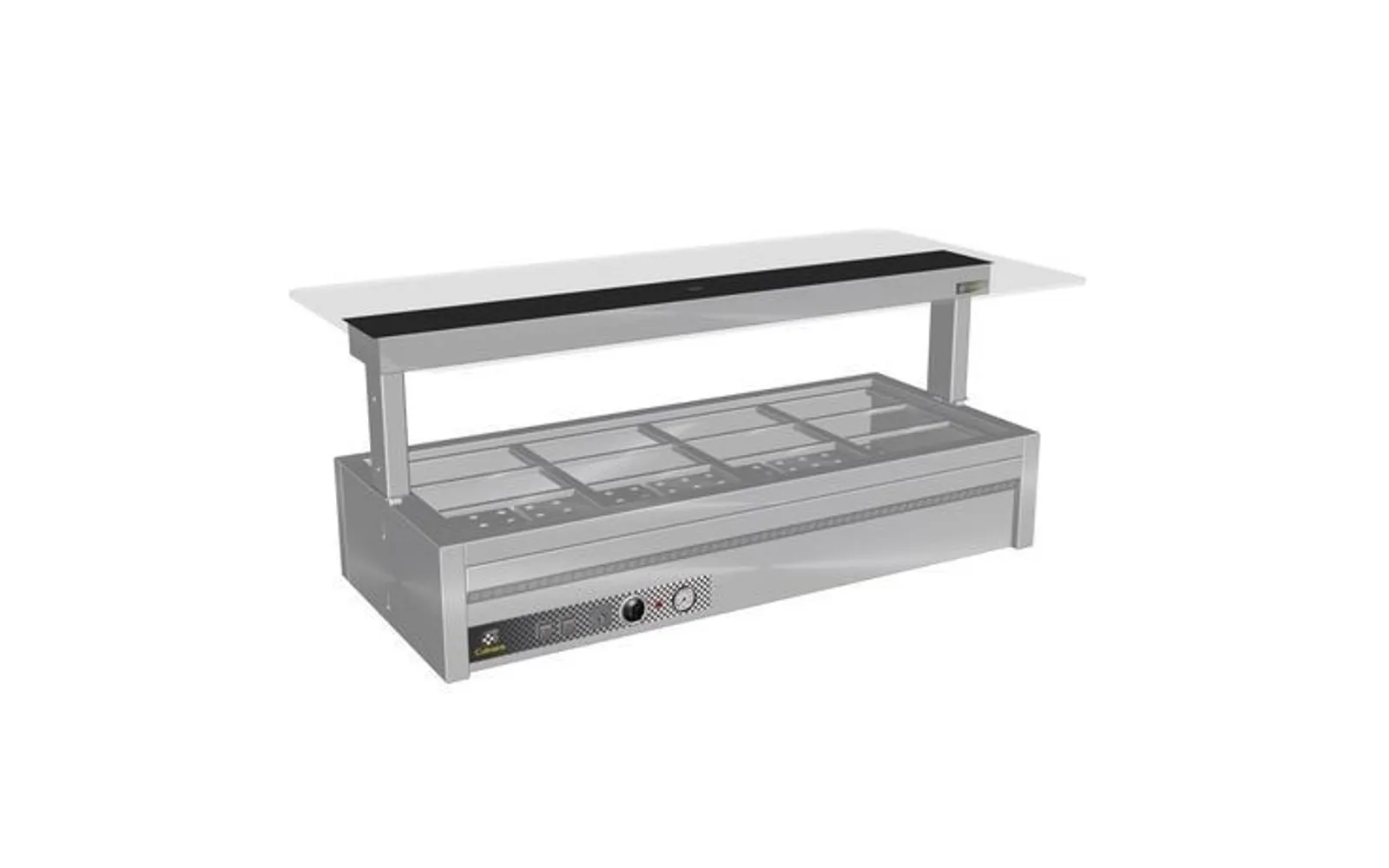 Culinaire CH.BMC.U.GSB.3 Under Bench Counter Line Bain Marie With Flat Glass Gantry - Black Centre - 3Mod
