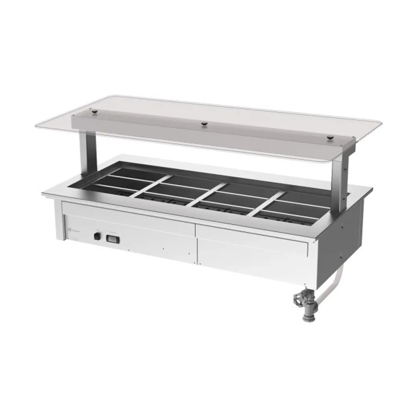 Culinaire CH.BMC.D.GSF.4 Drop In Counter Line Bain Marie With Flat Glass Gantry - 4Mod