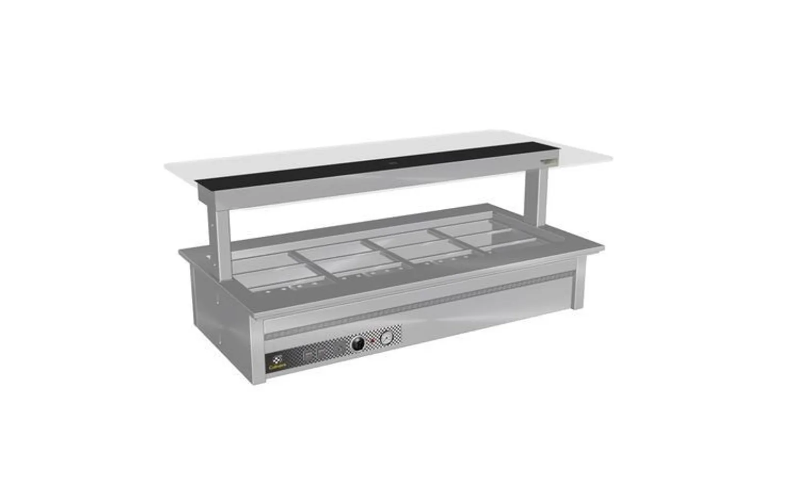 Culinaire CH.BMC.D.GSB.7 Drop In Counter Line Bain Marie With Flat Glass Gantry - Black Centre - 7Mod