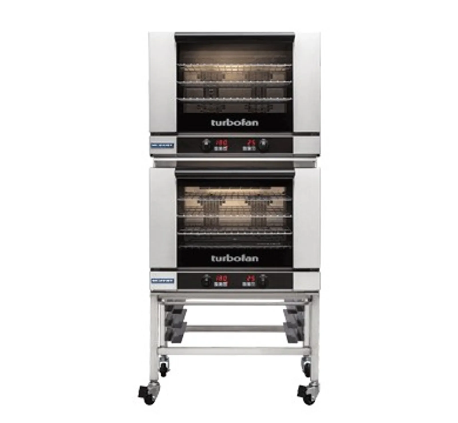 Turbofan E28T4/2C - Full Size Electric Convection Ovens Touch Screen Control Double Stacked with Castor Base Stand
