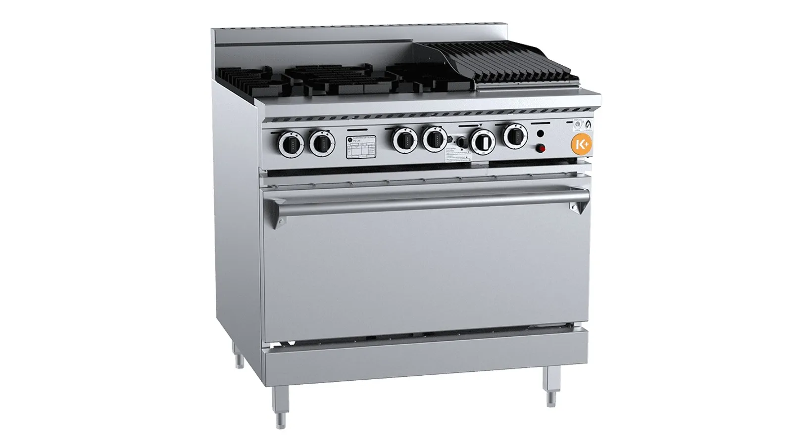 K+ KOV-SB4-CBR3 - Oven w/ 4 Open Burners 300mm Char Broiler
